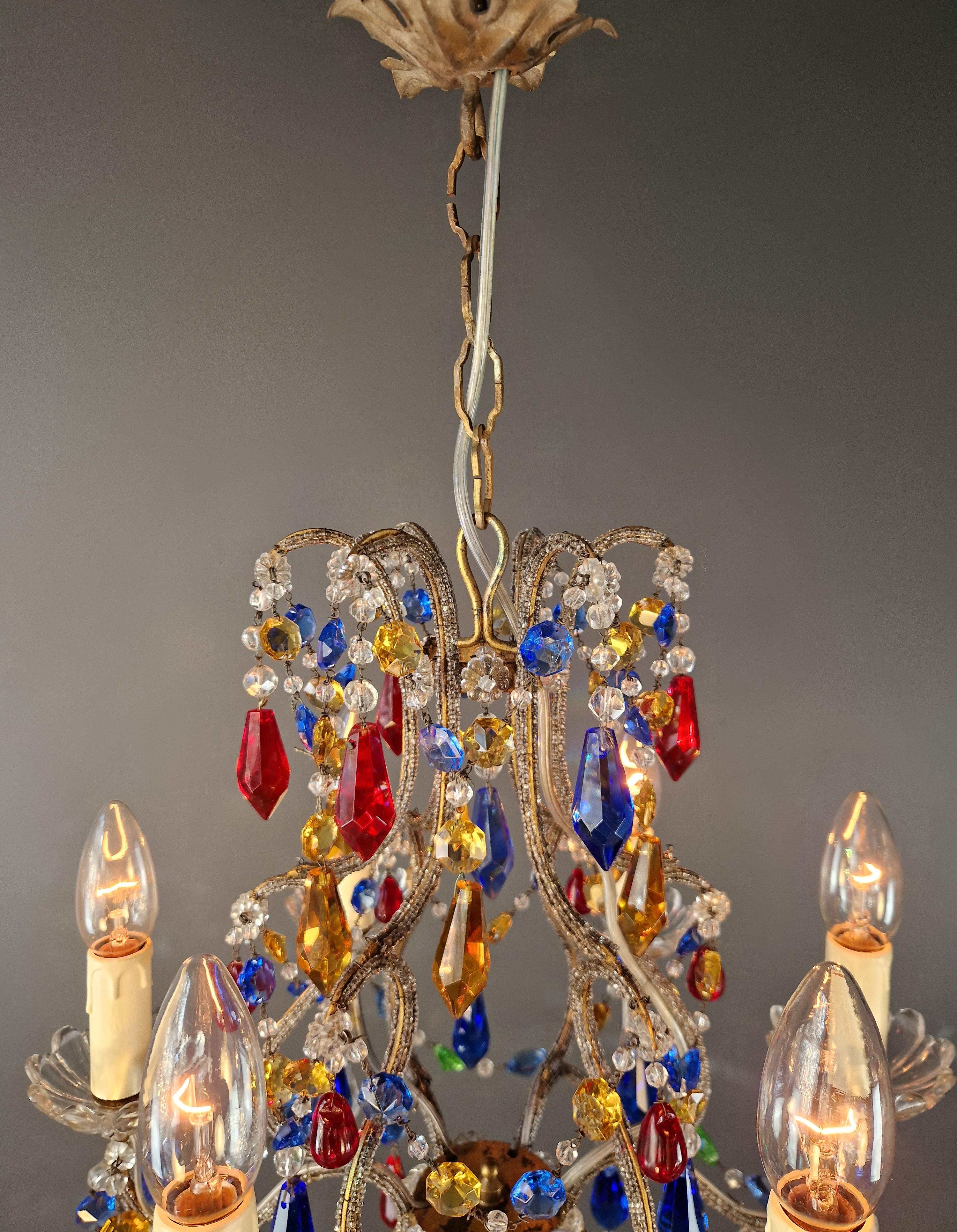 Florentine Gilded Iron Chandelier with Colored Crystals For Sale 2