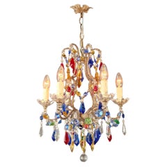 Florentine Gilded Iron Chandelier with Colored Crystals