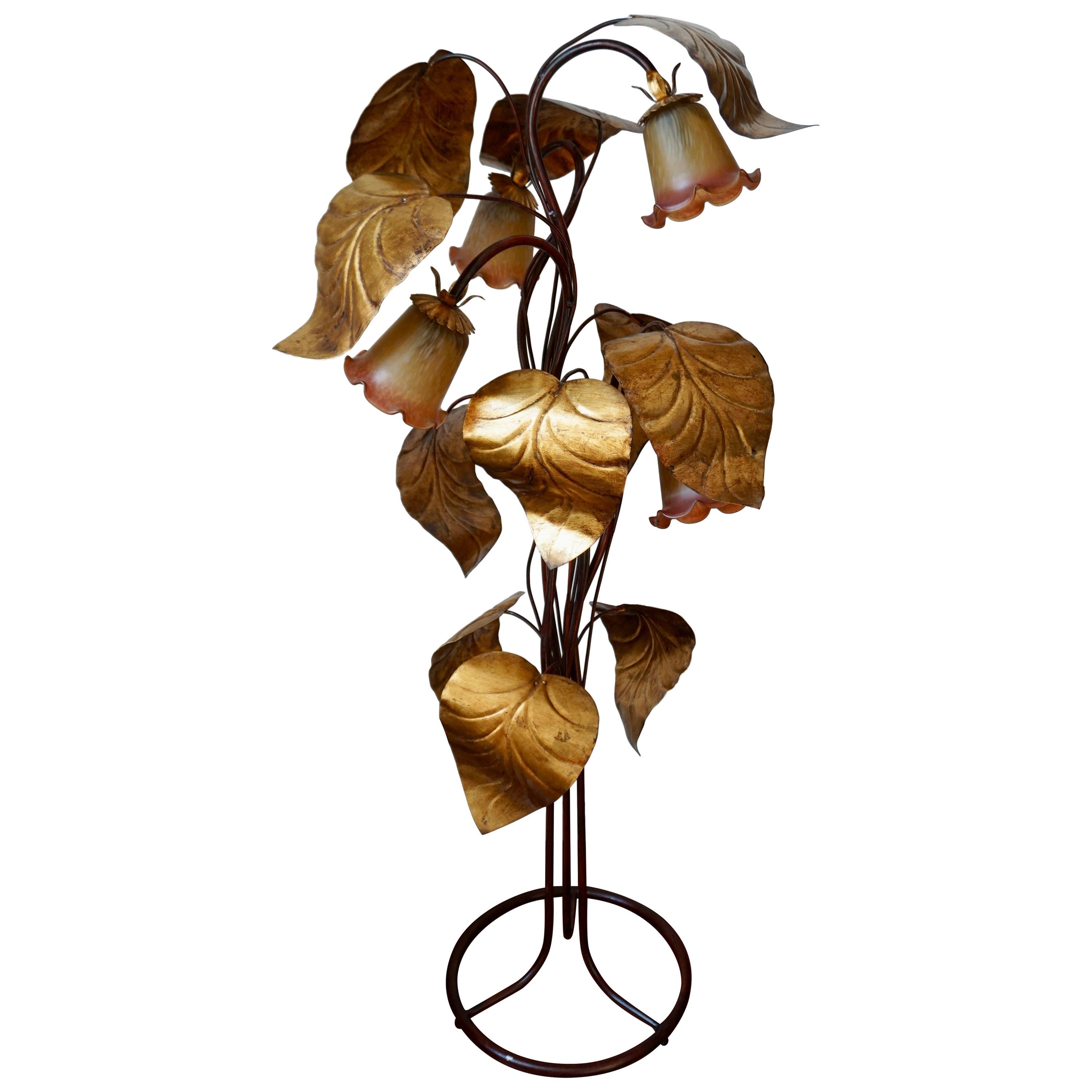 Florentine Gilded Metal Floor Lamp Hans Kögl 1970s For Sale