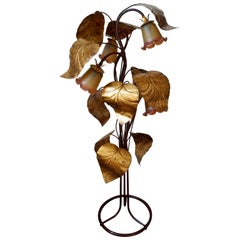 Lampada da terra Florentine in metallo dorato Hans Kögl anni '70