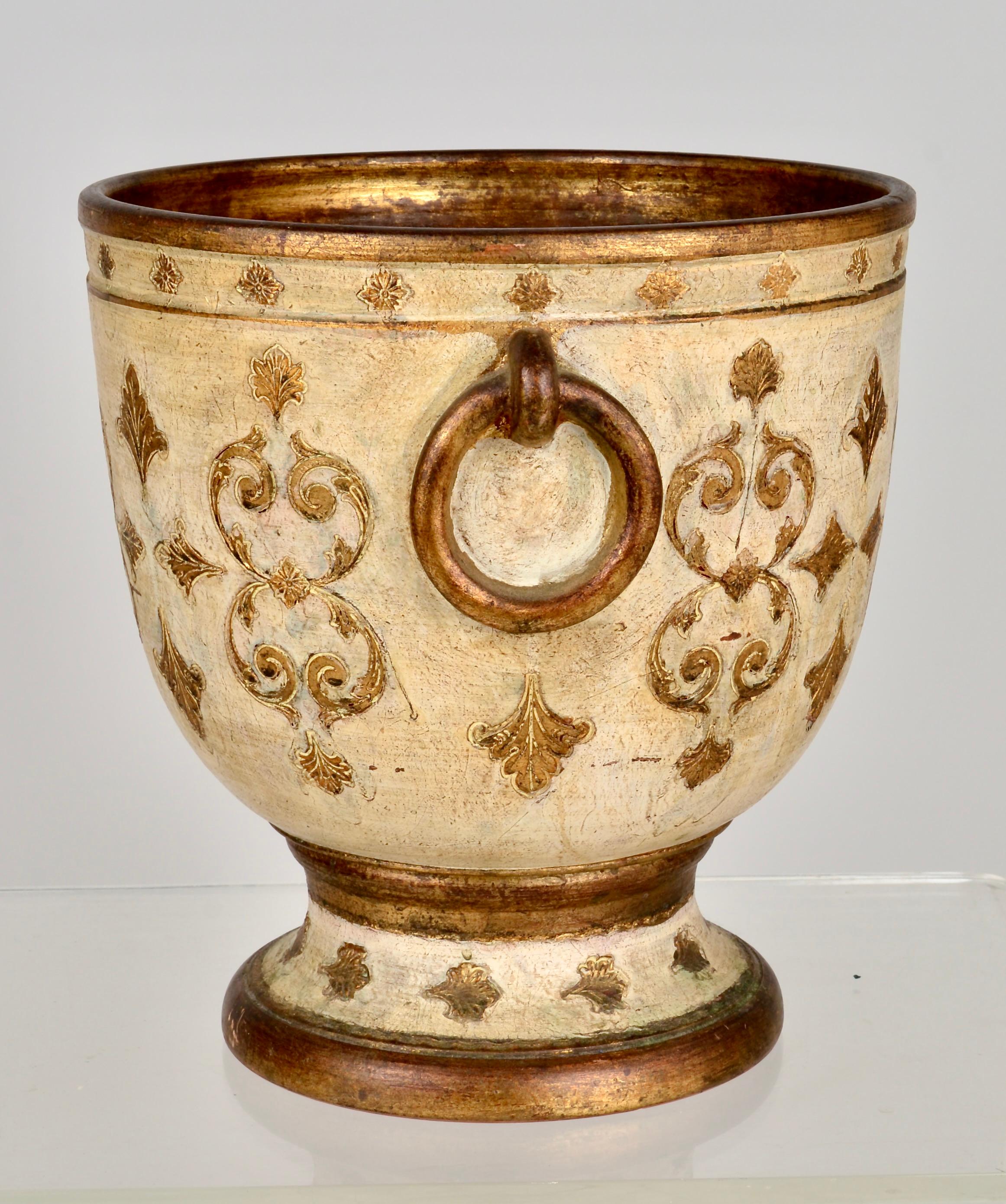 An unusual Italian jardiniere featuring Florentine style incised decorations in gilt and cream. Great size at 15.5