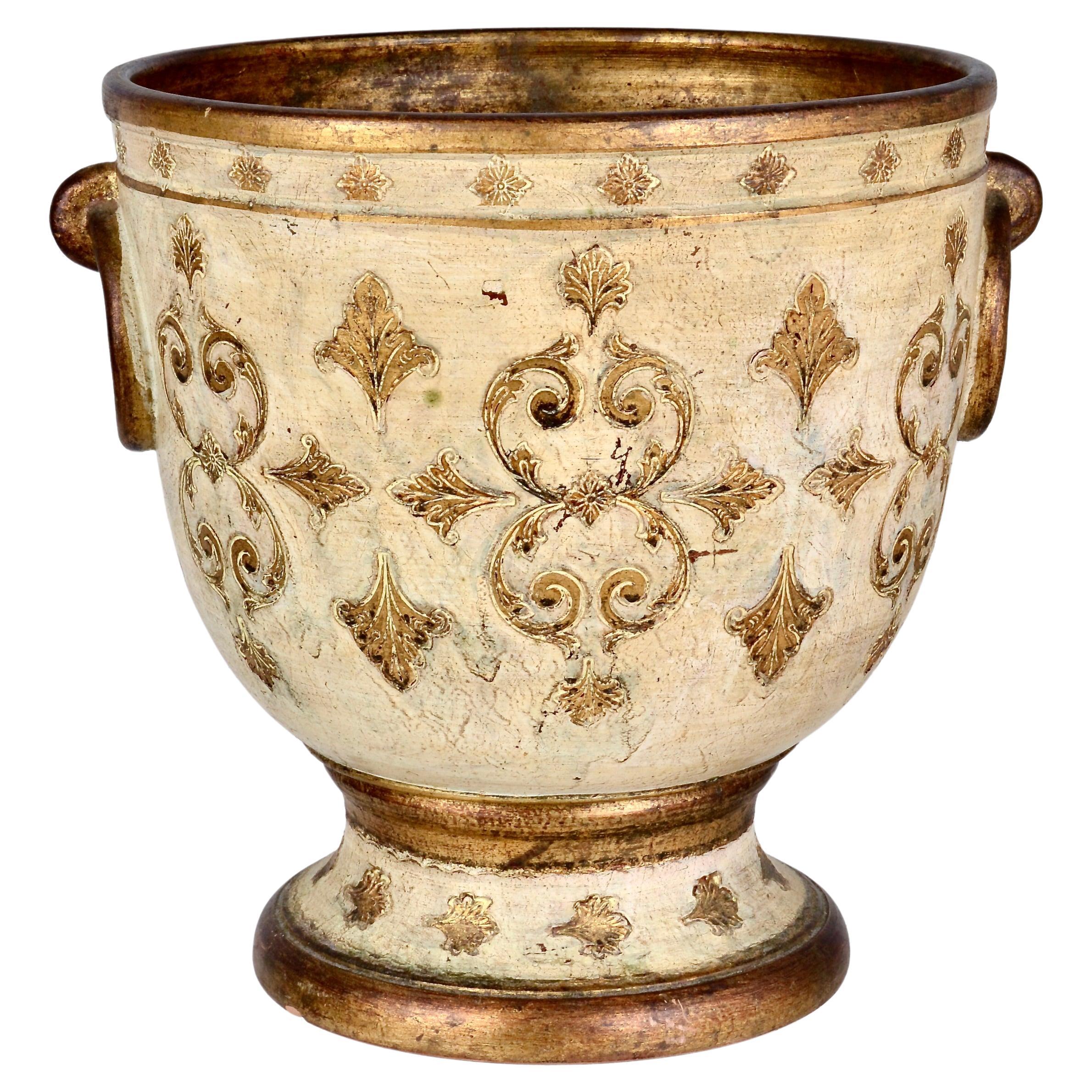 Florentine Gilt Decorated Terracotta Jardiniere, Italy C 1950s For Sale