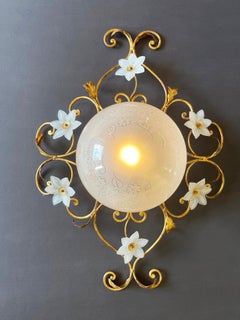 Florentine Gilt Flush Mount Lamp, Hollywood Regency, Italy, 1960s