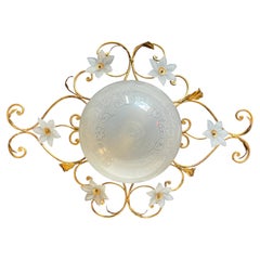Florentine Flush Mount Lamp, Attributed to Banci Firenze, Gold Plated, 1960s