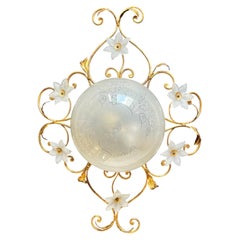 Florentine Gilt Flush Mount Lamp, Hollywood Regency, Italy, 1960s