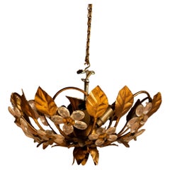 Florentine Vergoldete Flush Mount Light mit Glasblumen
