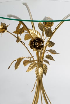 Florentine Gilt Metal Flowers Coffee Side Table, Hans Kögl Italy 1960s-1970s