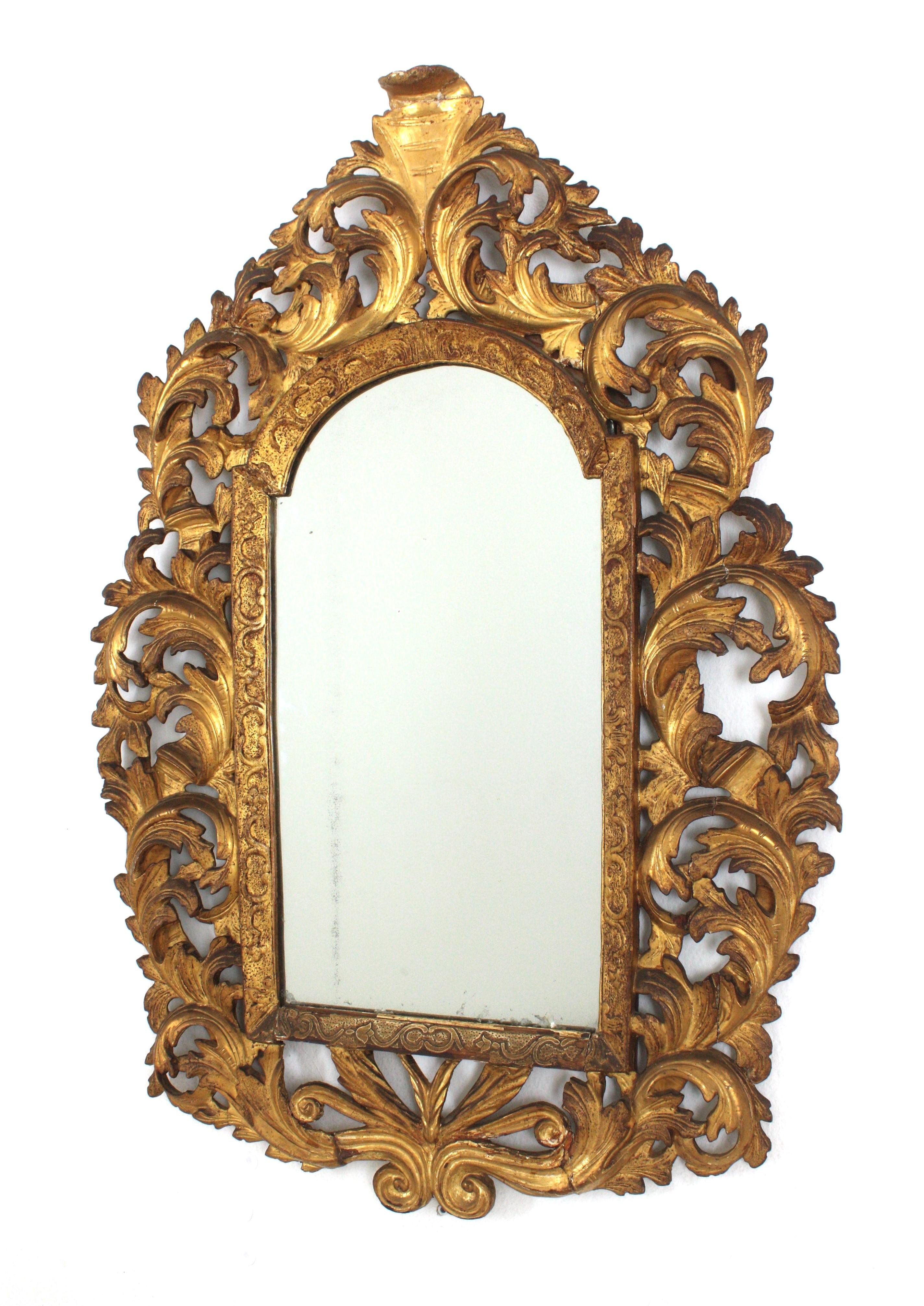 Florentine Giltwood Mirror with Foliage Frame and Arched Top For Sale 3
