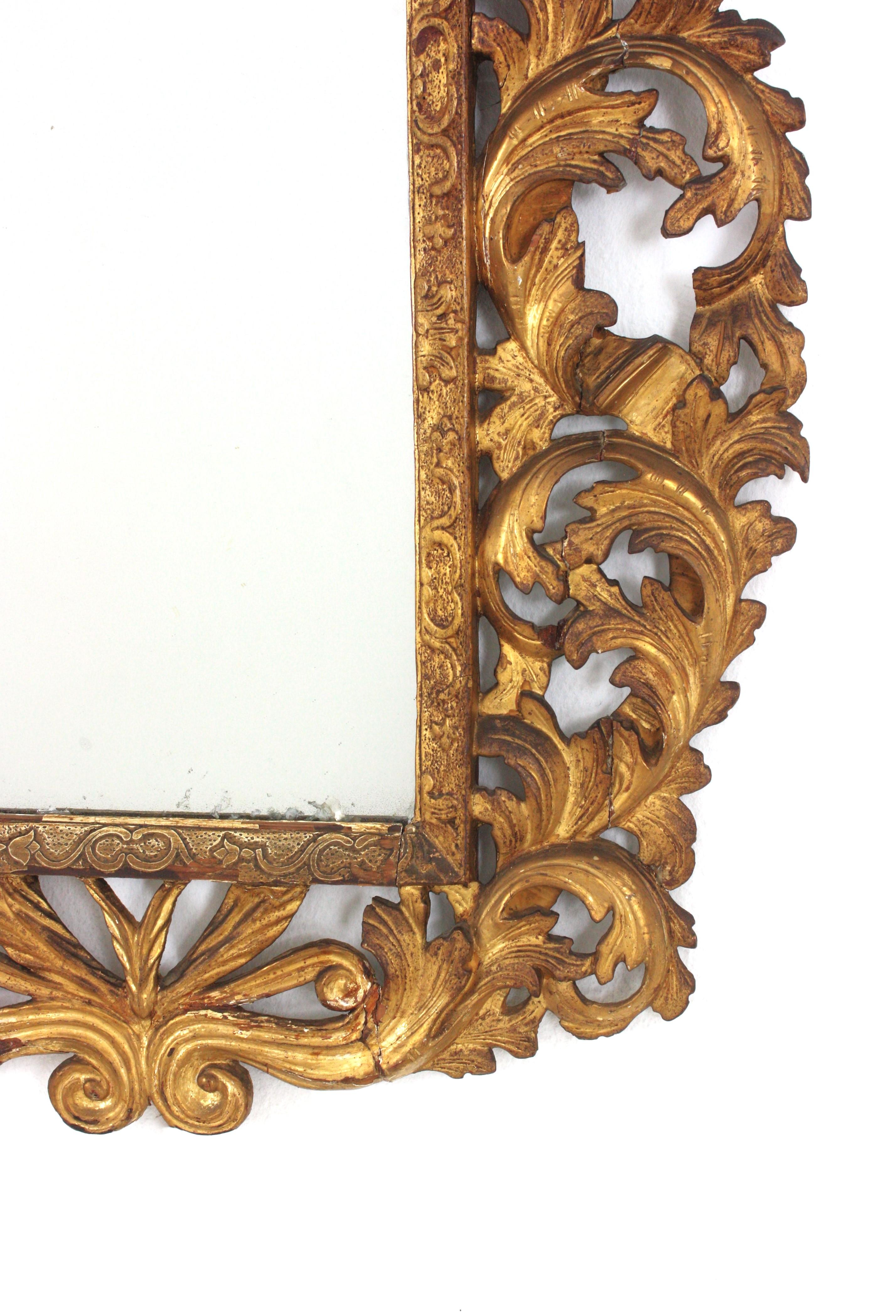 Florentine Giltwood Mirror with Foliage Frame and Arched Top For Sale 4