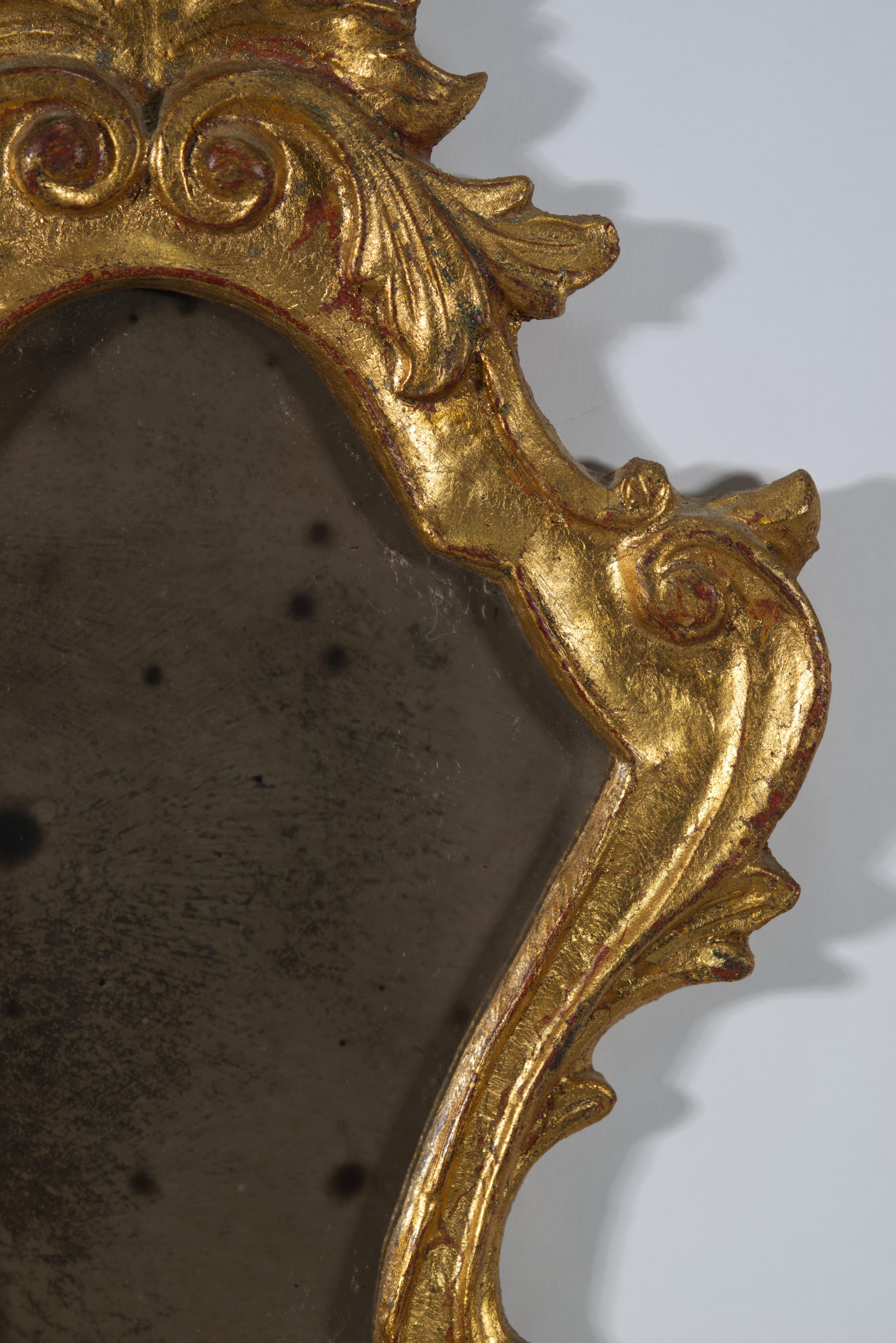 Italian Florentine Giltwood Wall Mirror Ornate Foliage Scrolls For Sale