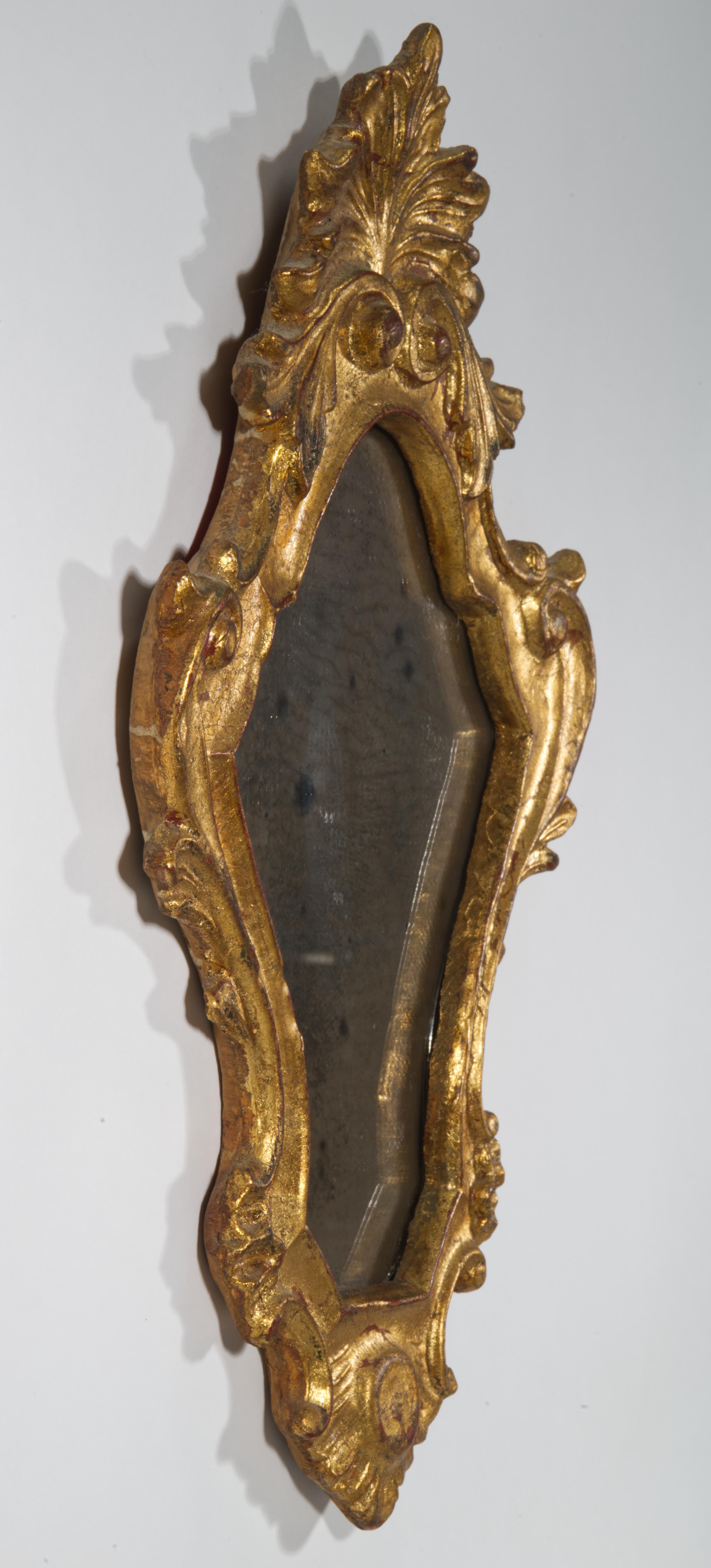 Hand-Carved Florentine Giltwood Wall Mirror Ornate Foliage Scrolls For Sale