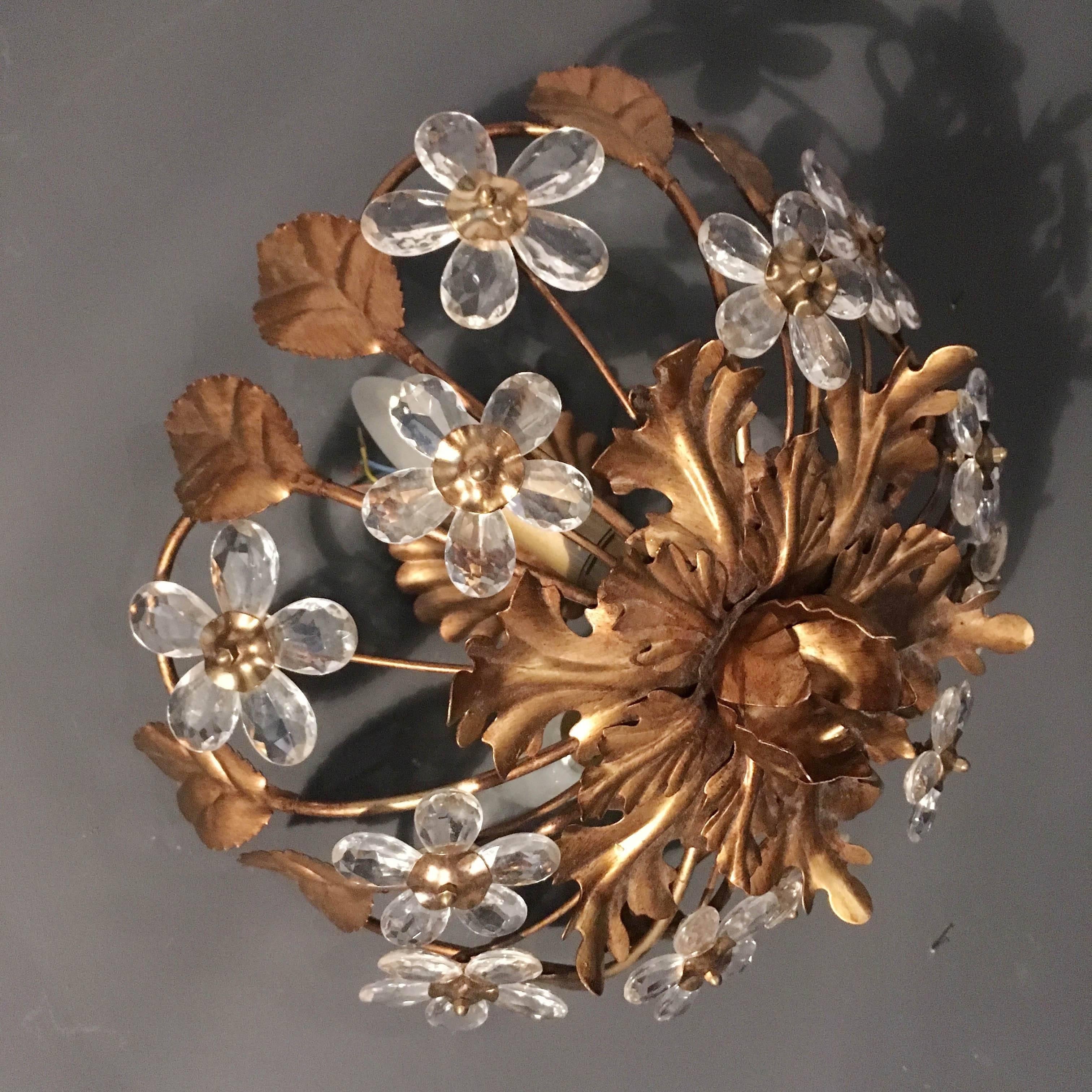 Mid-Century Modern Florentine Glass Flower Flush Ceiling Light