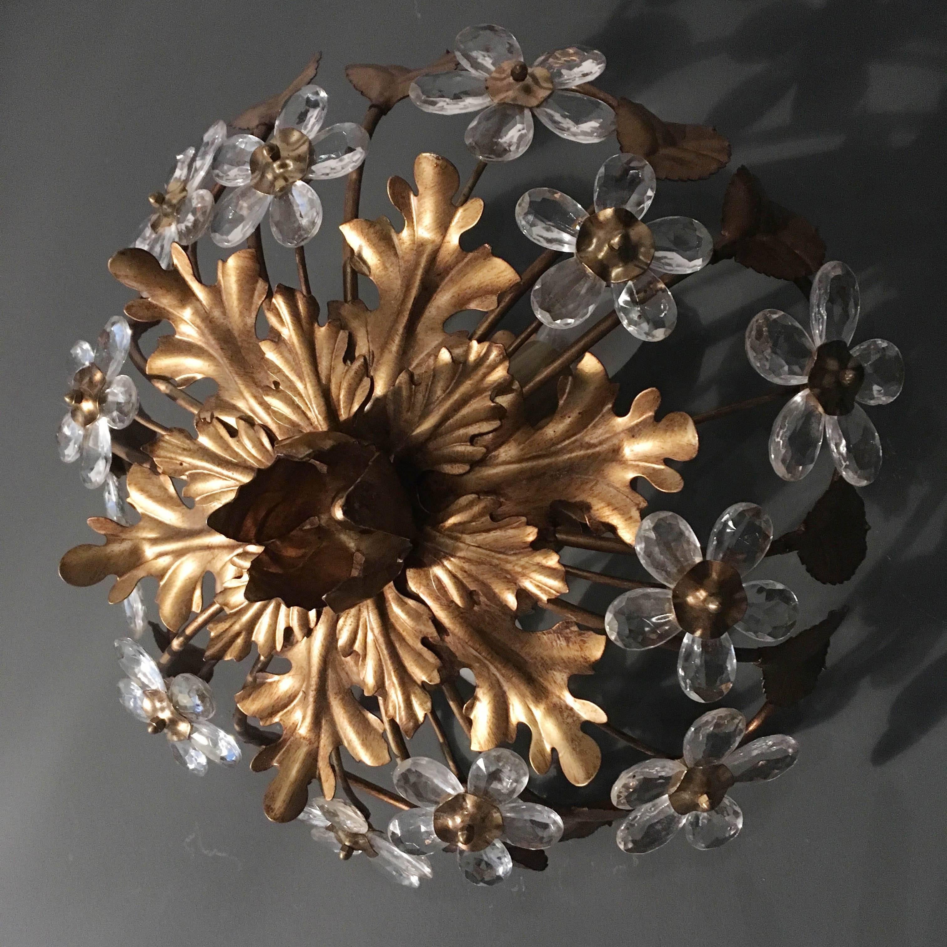 European Florentine Glass Flower Flush Ceiling Light