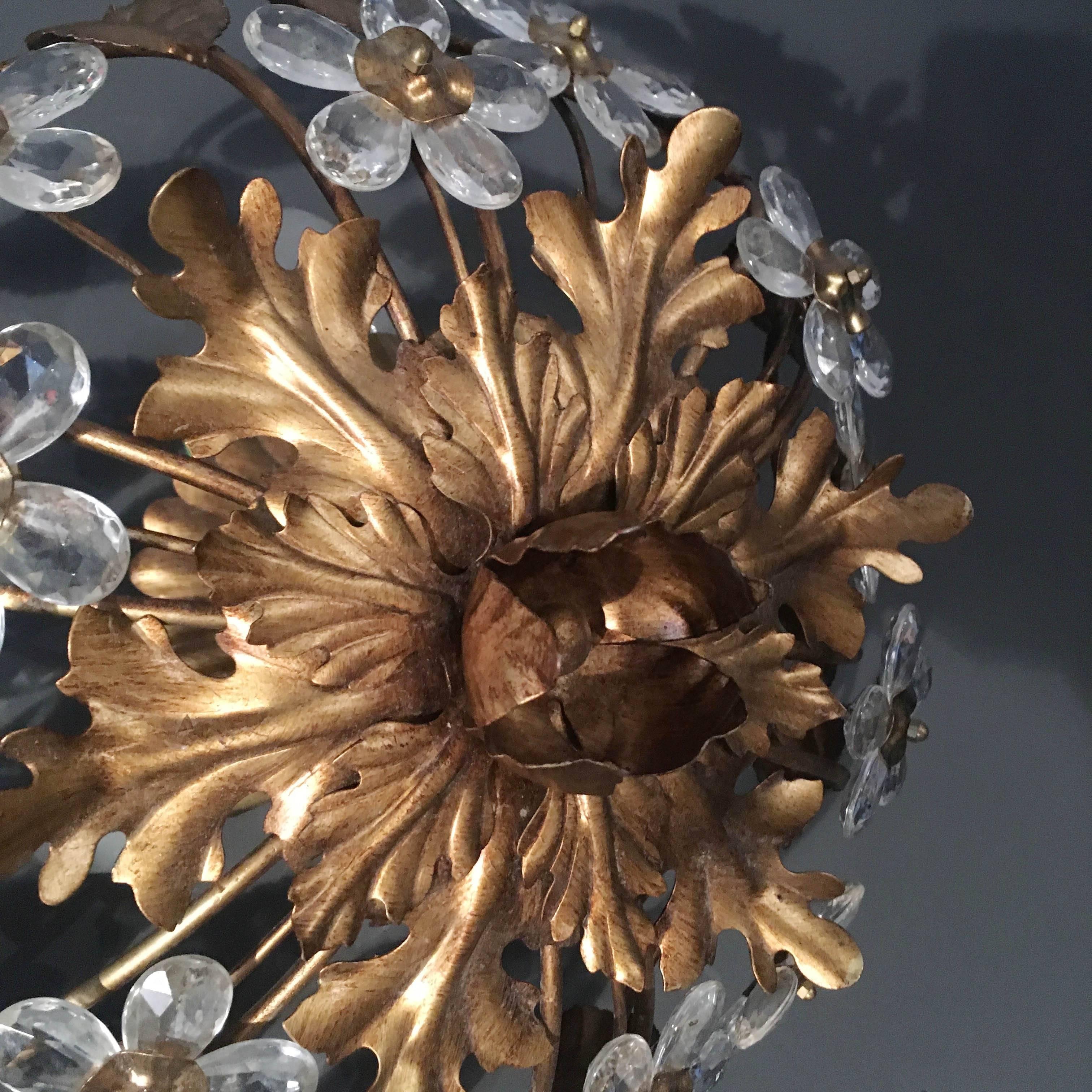 Metal Florentine Glass Flower Flush Ceiling Light