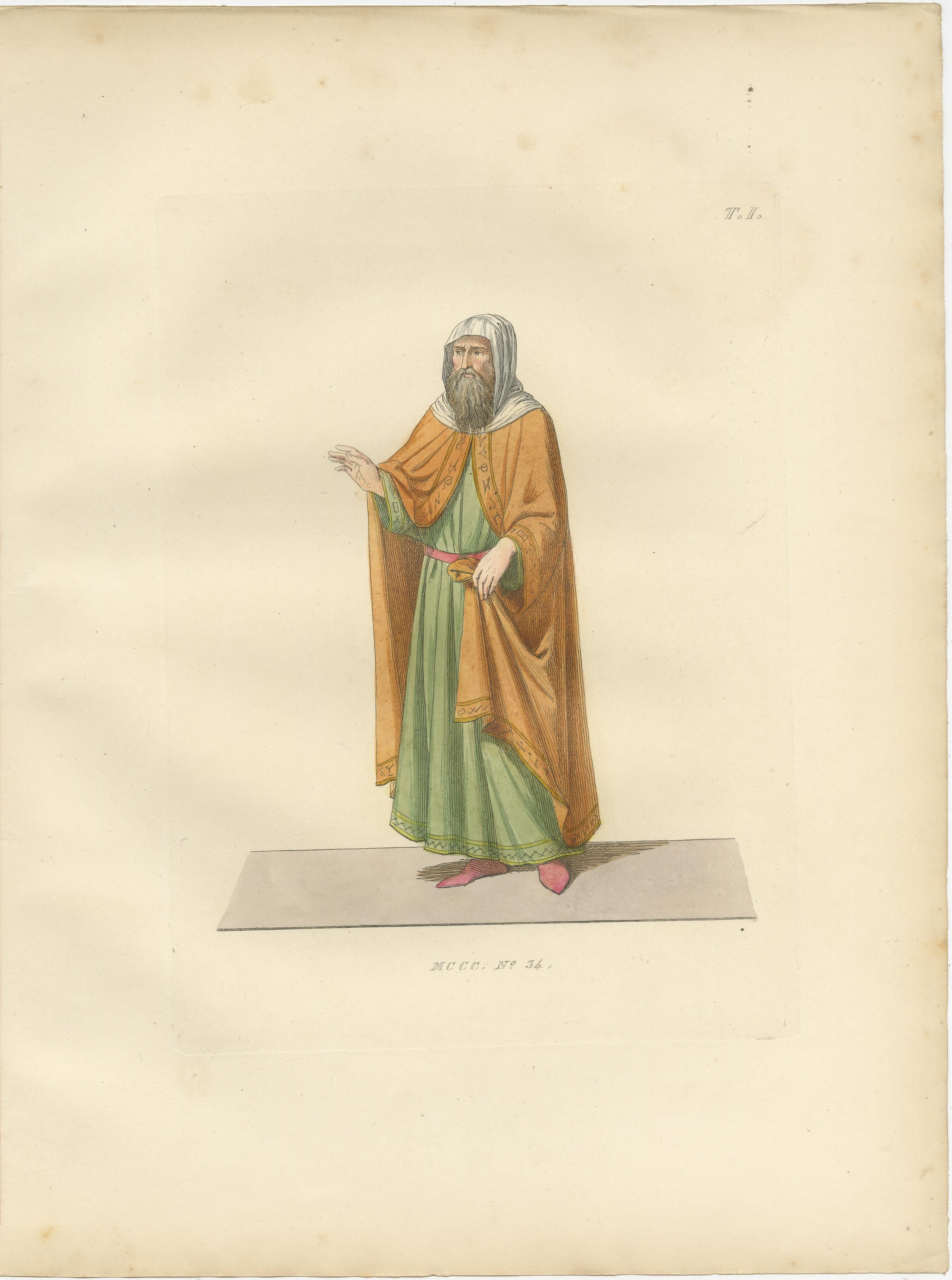 French Florentine Grace, Jewish Scholar & Renaissance Notary in Costume, Print of 1845 For Sale
