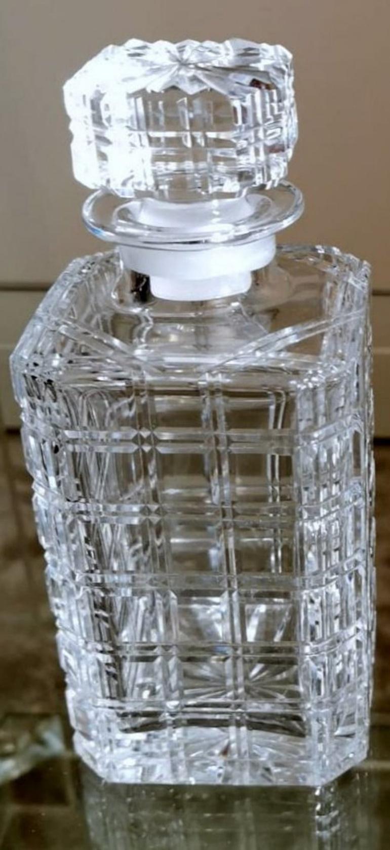 Italian Florentine Handcrafted Crystal Bottle Ground, Cut And Polished By Hand For Sale