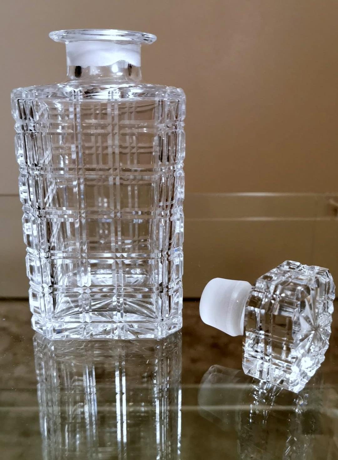 Florentine Handcrafted Crystal Bottle Ground, Cut And Polished By Hand In Good Condition In Prato, Tuscany