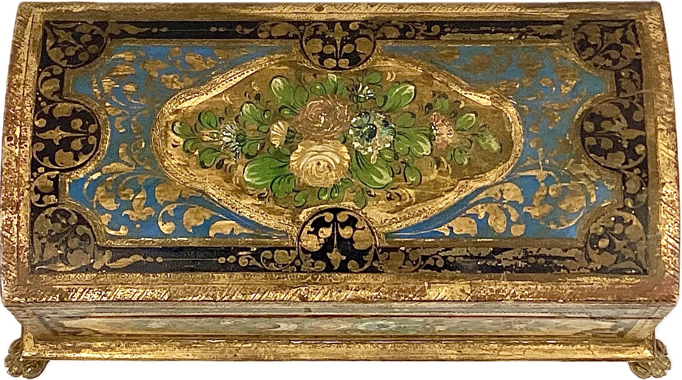 Caja de Baratijas Florentina de Madera Dorada Pintada a Mano con Pies de Pata en Bueno estado para la venta en Bradenton, FL