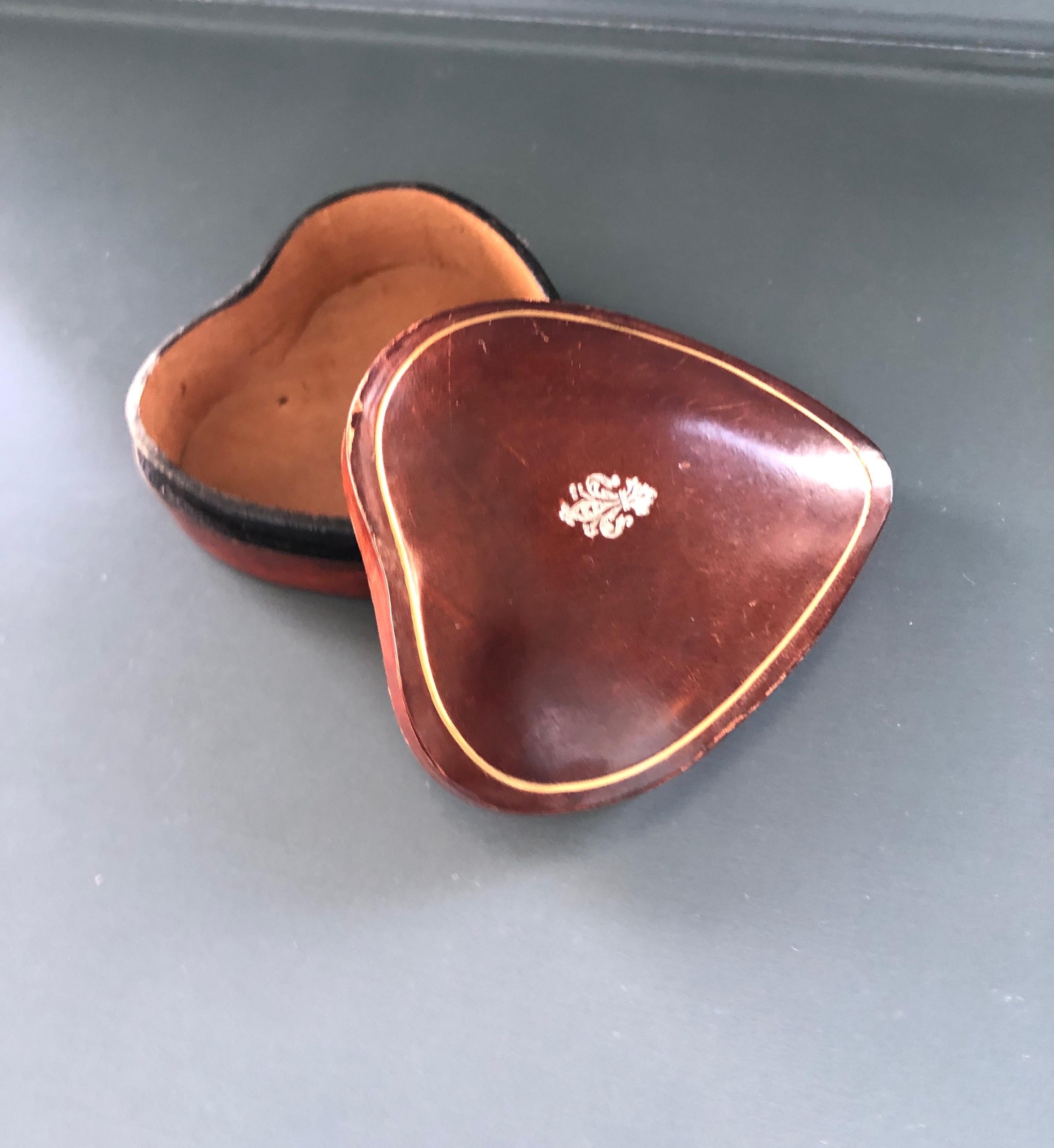 20th Century Florentine Heart Shaped Vintage Trinket Embossed Italian Leather Box