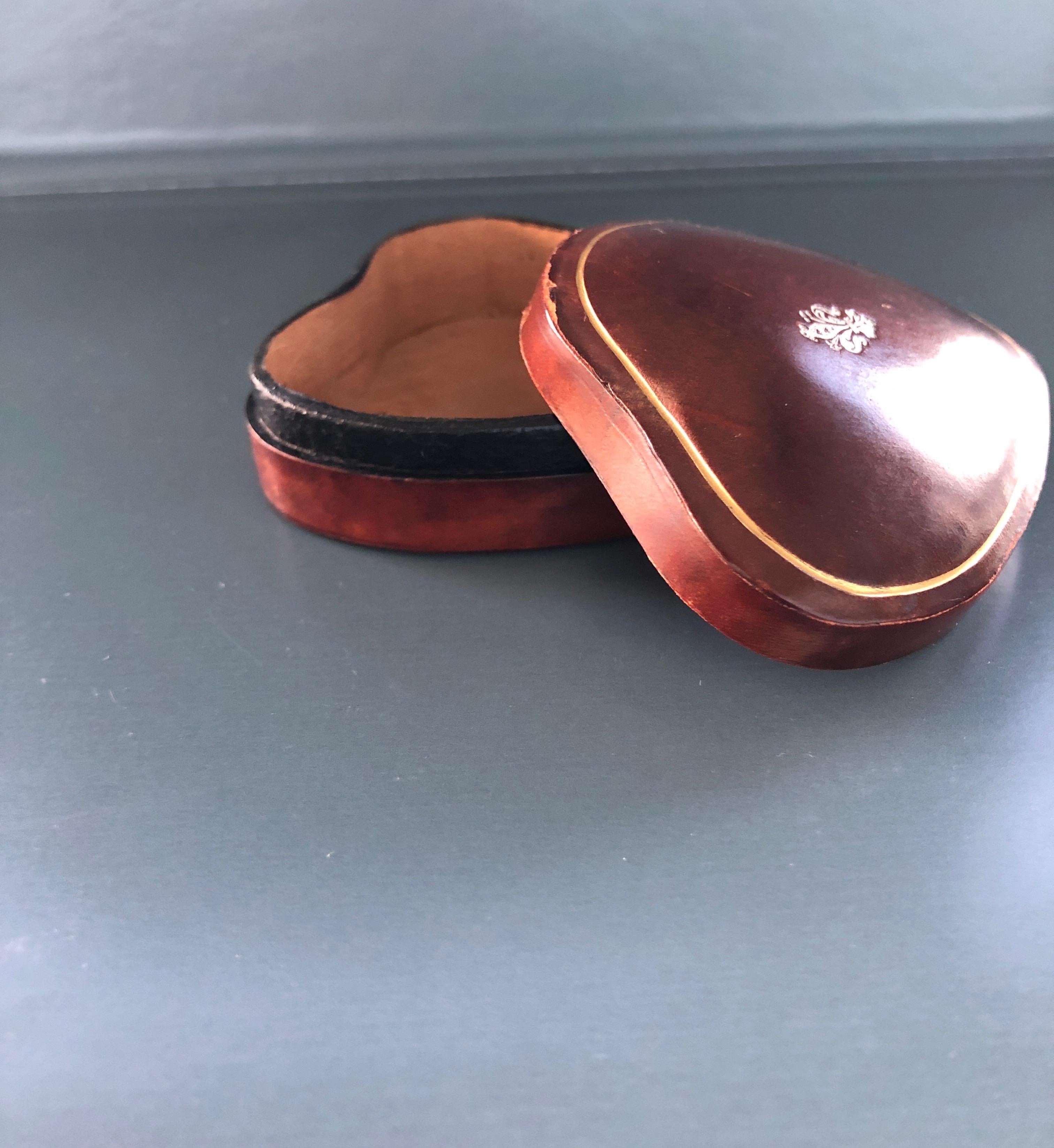 Metal Florentine Heart Shaped Vintage Trinket Embossed Italian Leather Box