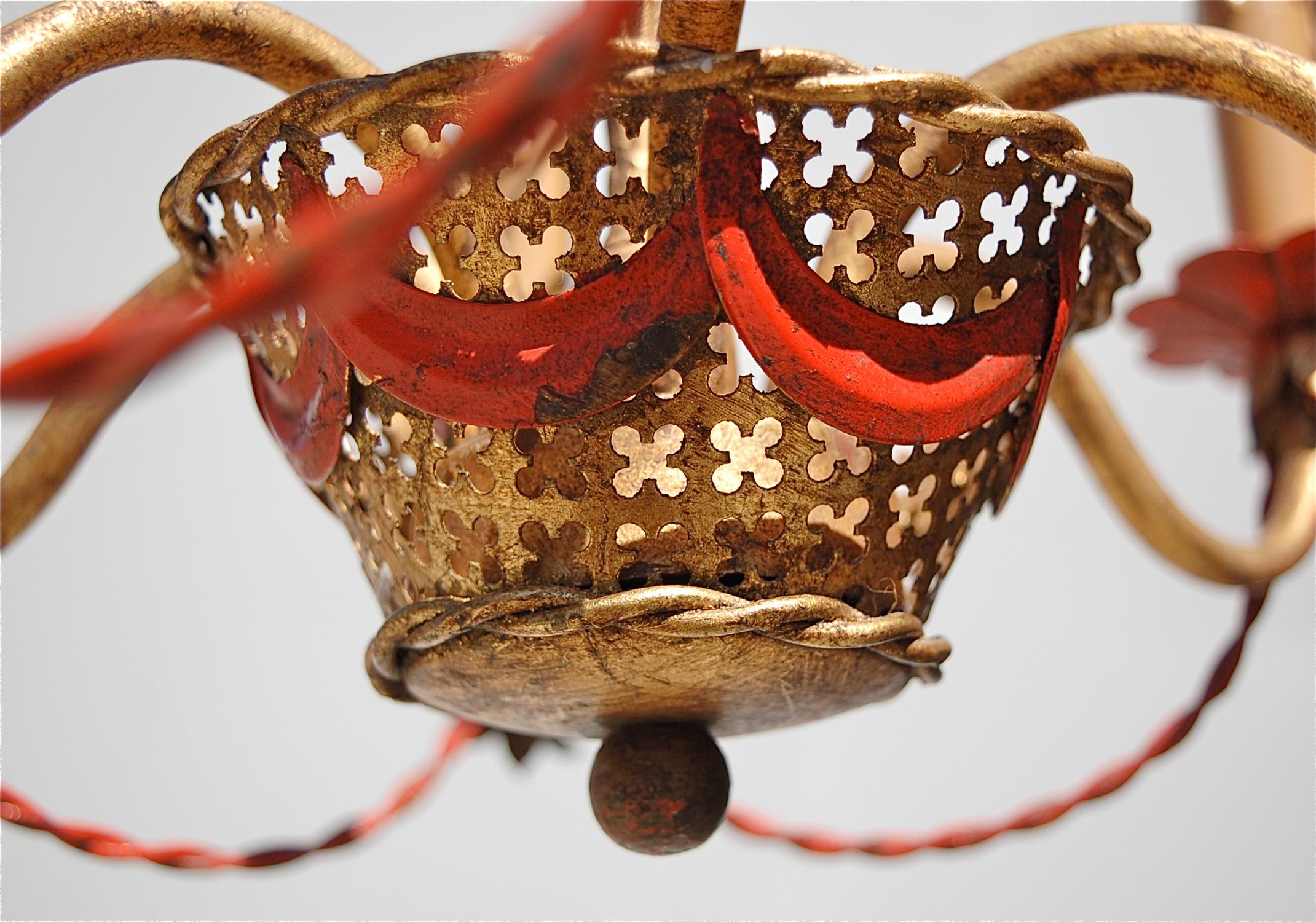 Gilt Florentine Hot Air Balloon Chandelier, 1950s, Italy