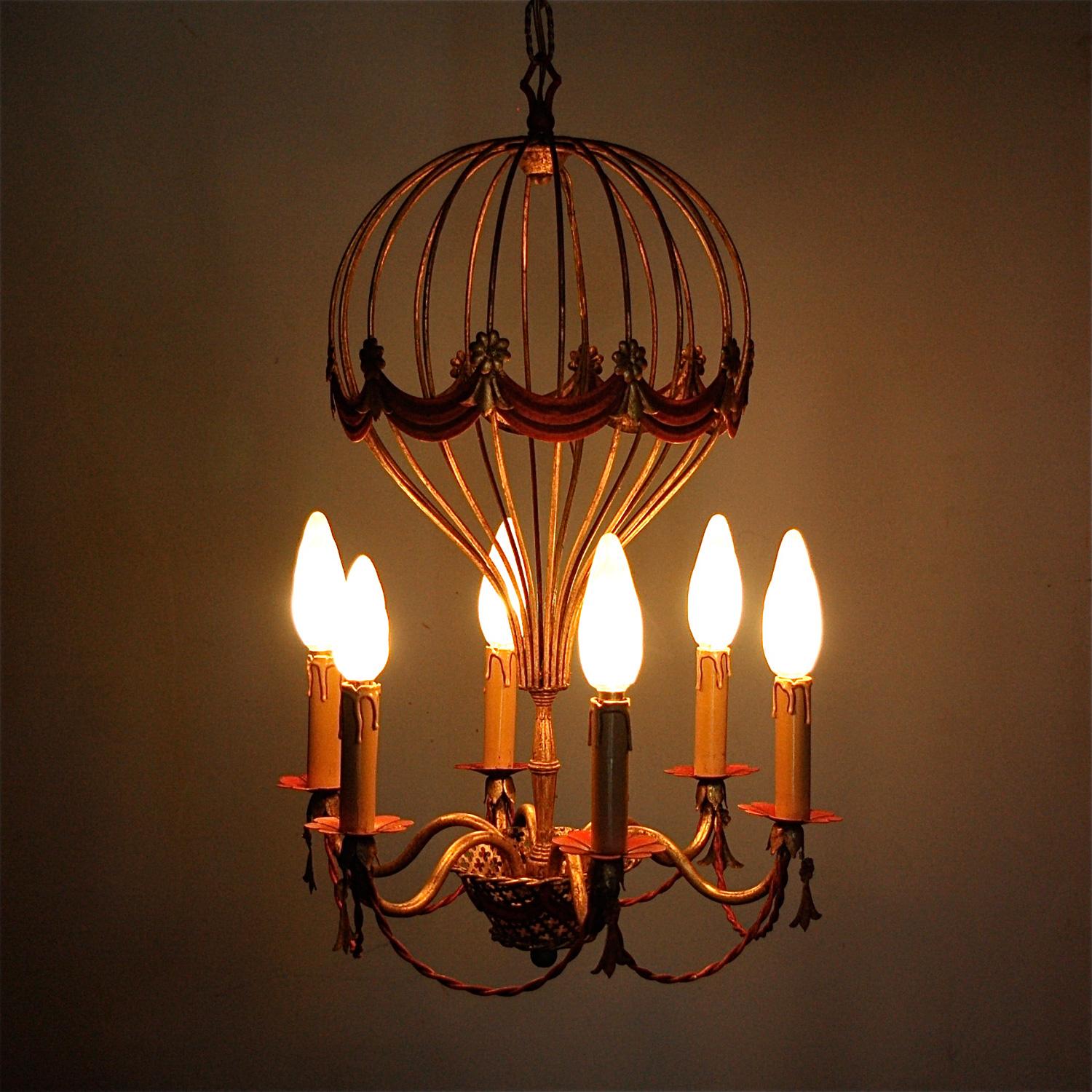Metal Florentine Hot Air Balloon Chandelier, 1950s, Italy