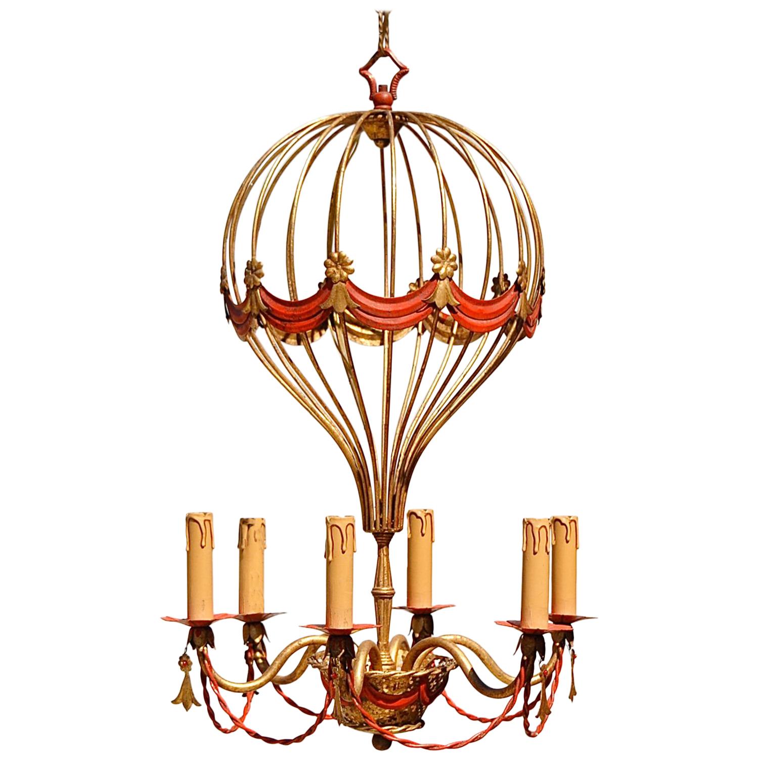 Florentine Hot Air Balloon Chandelier, 1950s, Italy