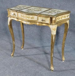 Florentine Italian Gilded Gold Leaf Ladies Mirrored Vanity Makeup Table C1920