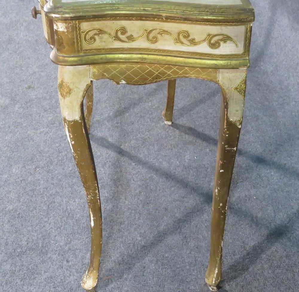 Louis XV Florentine Italian Gilded Gold Leaf Ladies Mirrored Vanity Makeup Table C1920