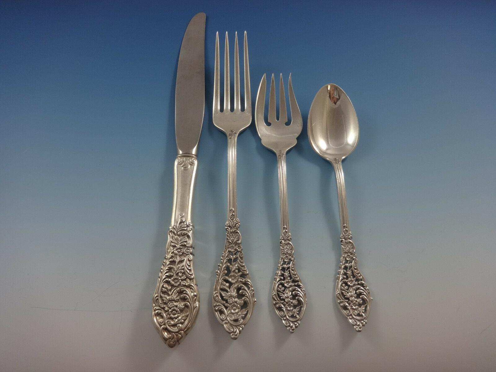Florentine Lace by Reed & Barton Sterling Silver Flatware Service 8 Set 59 Pcs In Excellent Condition For Sale In Big Bend, WI