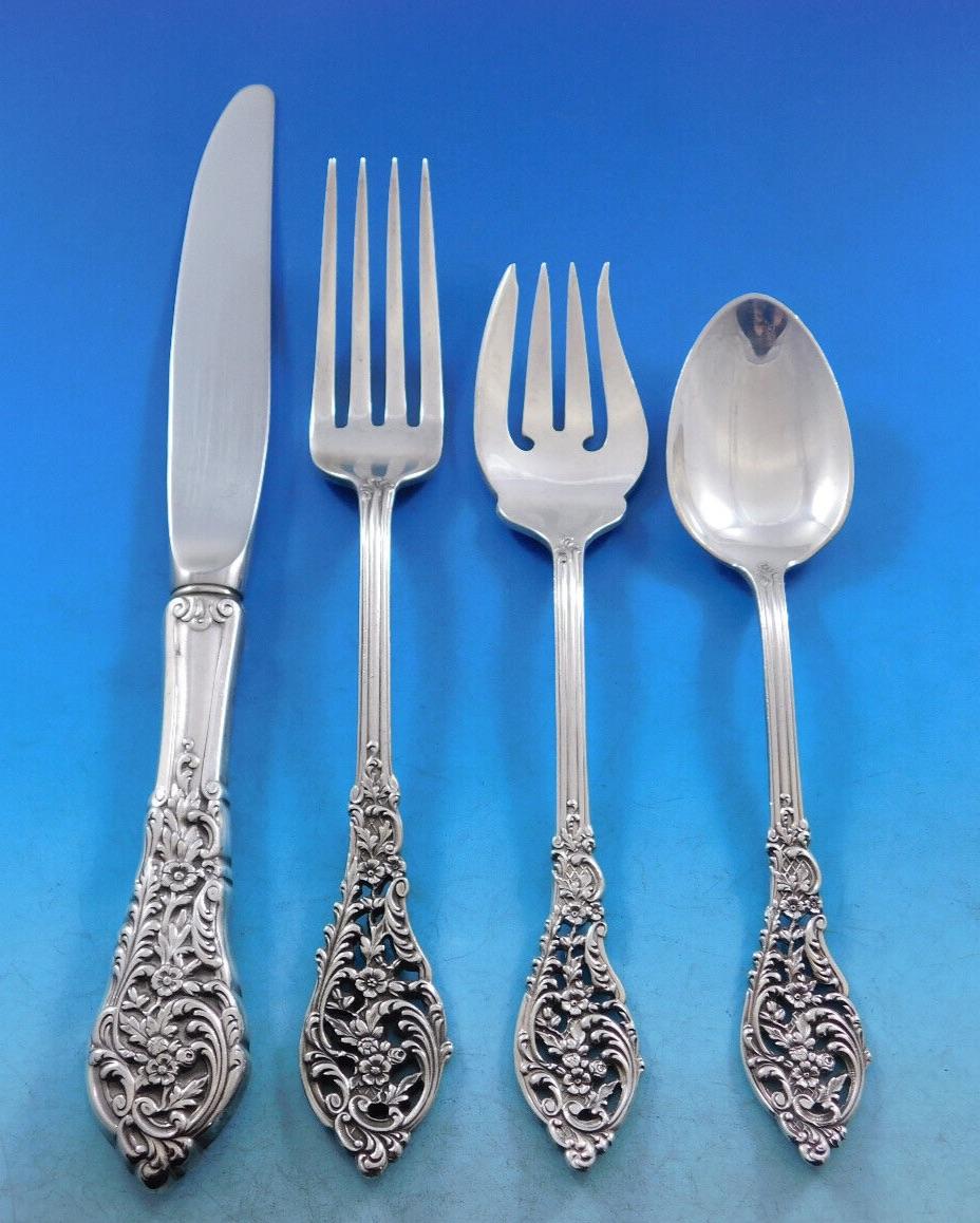 20th Century Florentine Lace by Reed & Barton Sterling Silver Flatware Set 12 Service 63 Pcs For Sale