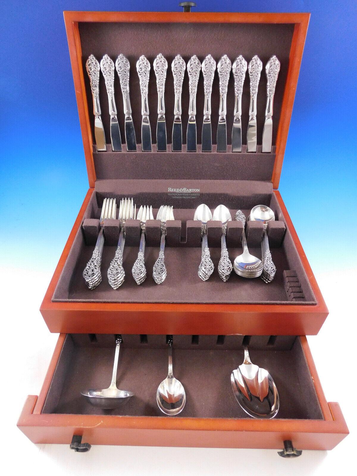 Florentine Lace by Reed & Barton Sterling Silver Flatware Set 12 Service 63 Pcs For Sale 3
