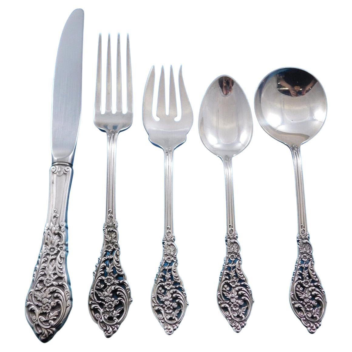 Juego de cubiertos de plata de ley Florentine Lace de Reed & Barton 12 Servicio 63 piezas