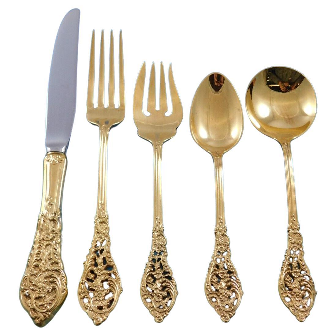 Florentine Lace Gold by Reed & Barton Sterling Silver Flatware Service Set 61 pc For Sale