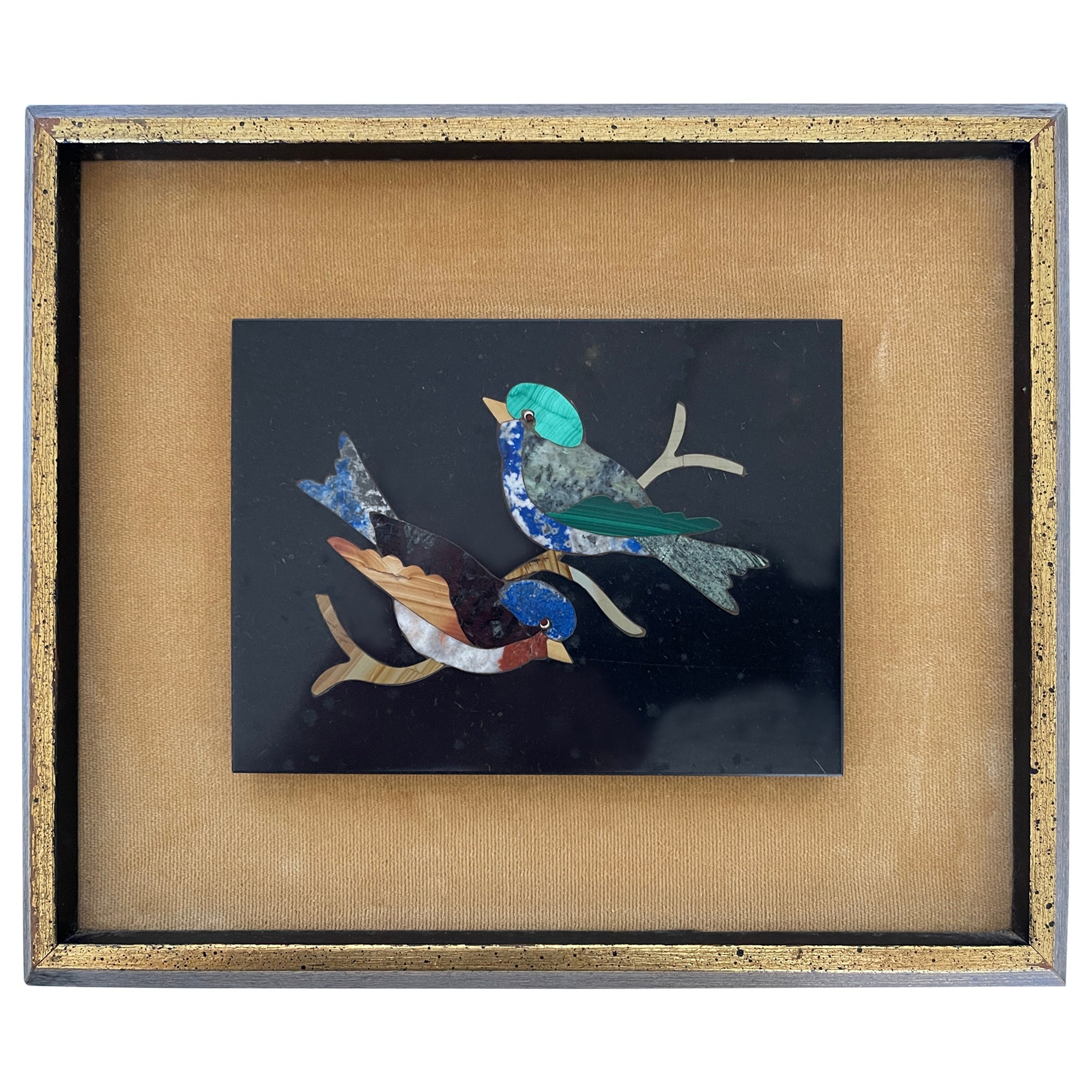 Florentine Lapiz Lazuli & Malachite Birds Pietra Dura Plaque