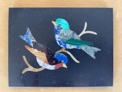 Florentine Pietra Dura-Plakette mit Vögeln aus Lapislazuli und Malachit, Pietra Dura