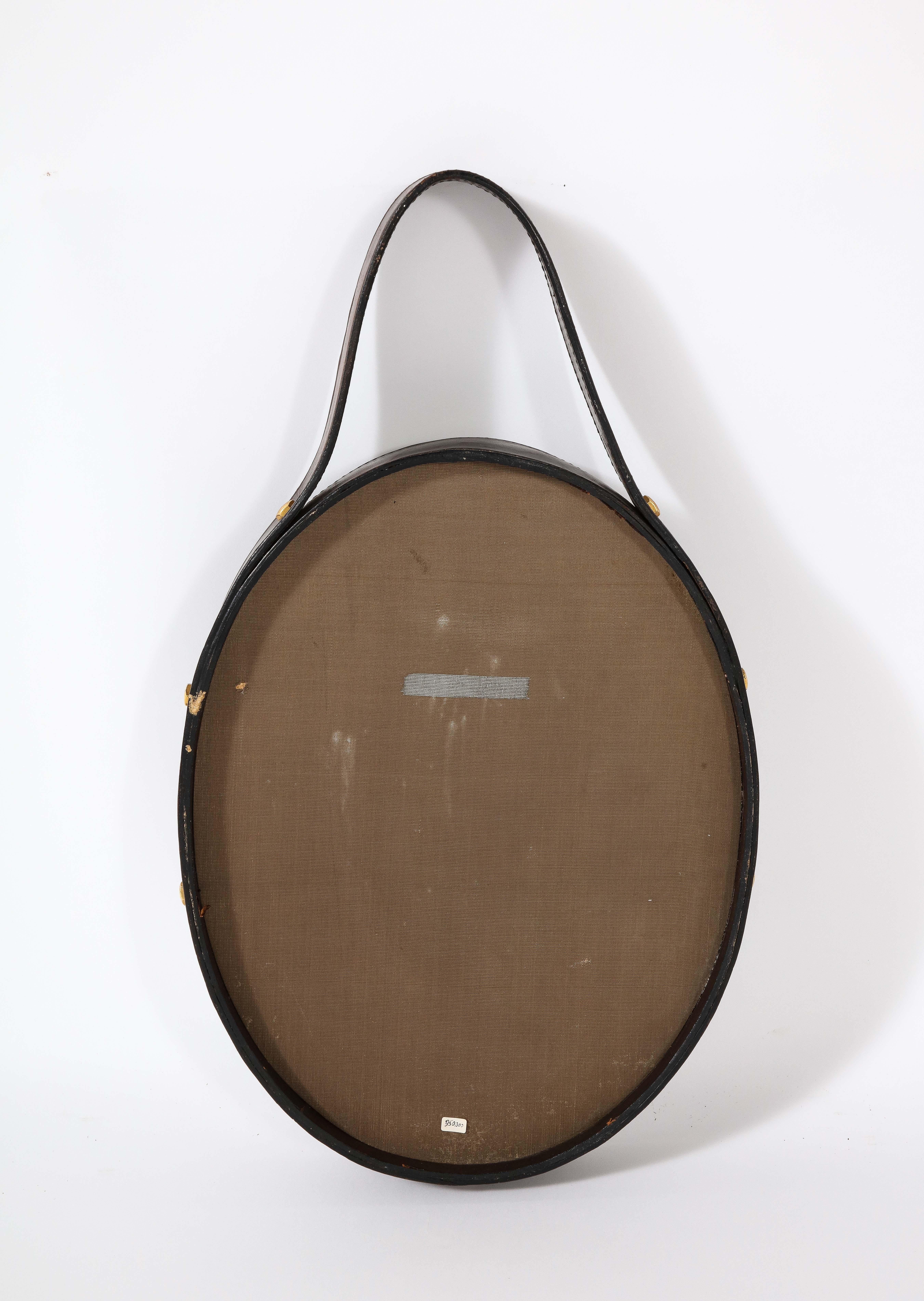 Florentine Leather Wrapped Oval Mirror, Italy, 1960's For Sale 2