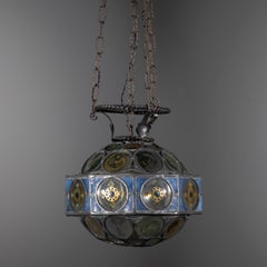Florentiner Liberty-Kronleuchter aus Schmiedeeisen und Bleiglas, Anfang 20