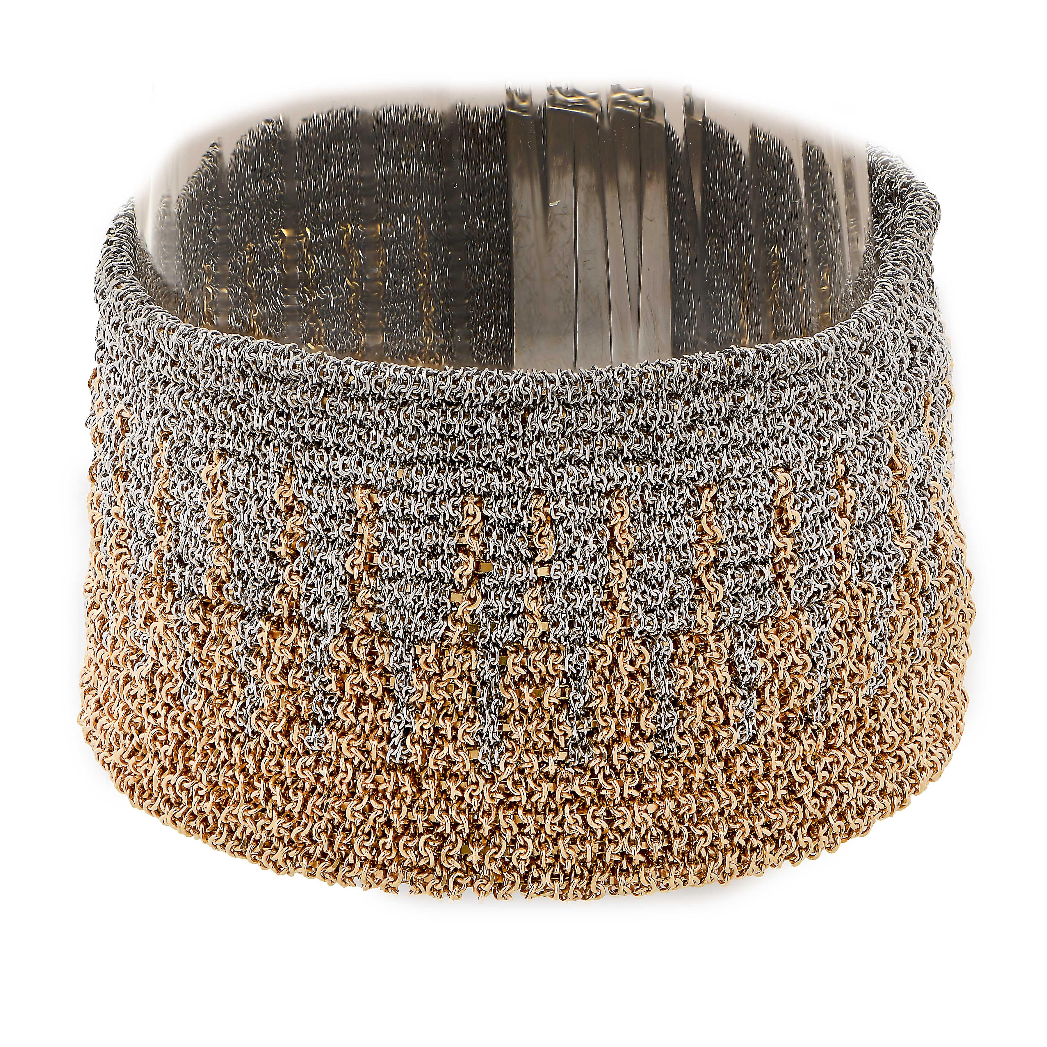 Femenino o masculino Pulsera Florentina Tejida en Telar de Oro Amarillo y Blanco de 18 Kilates en venta