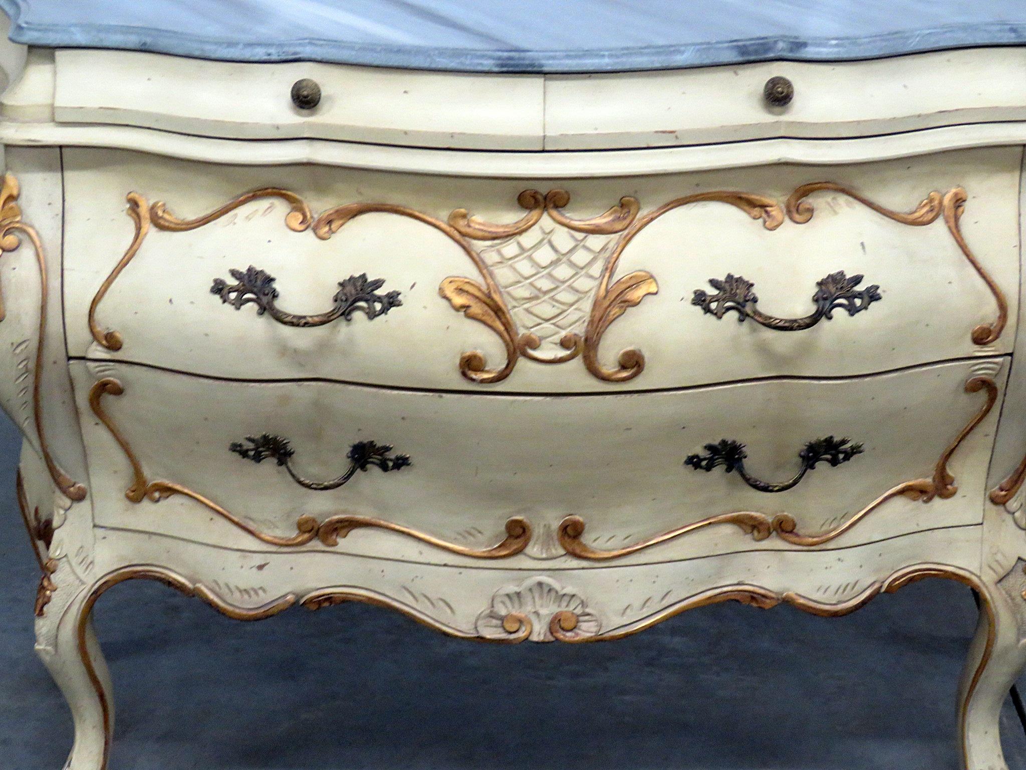 Louis XVI Italian Faux Marble Painted Florentine Bombe Commode Dresser Buffet For Sale