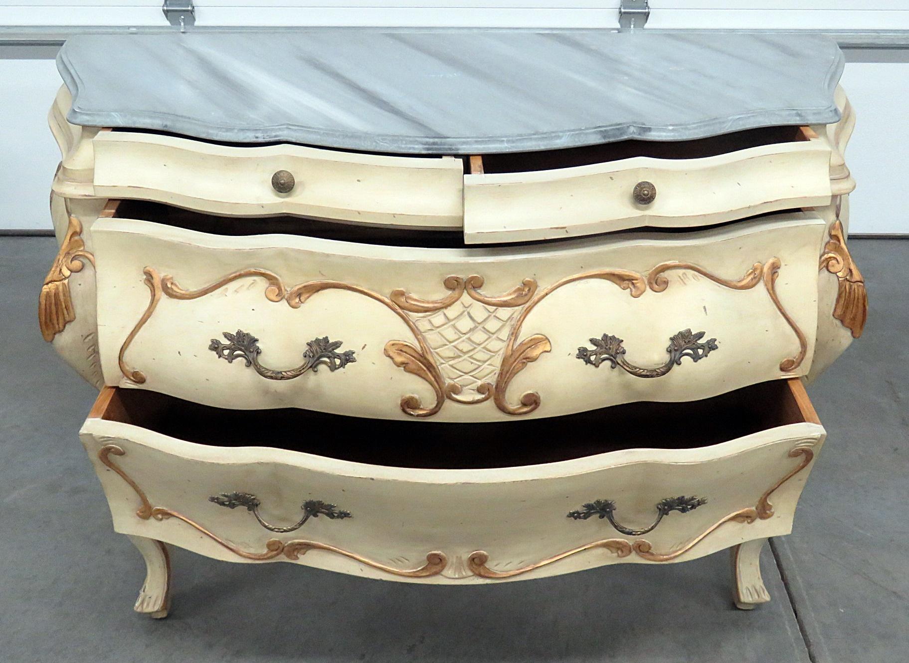 20th Century Italian Faux Marble Painted Florentine Bombe Commode Dresser Buffet For Sale
