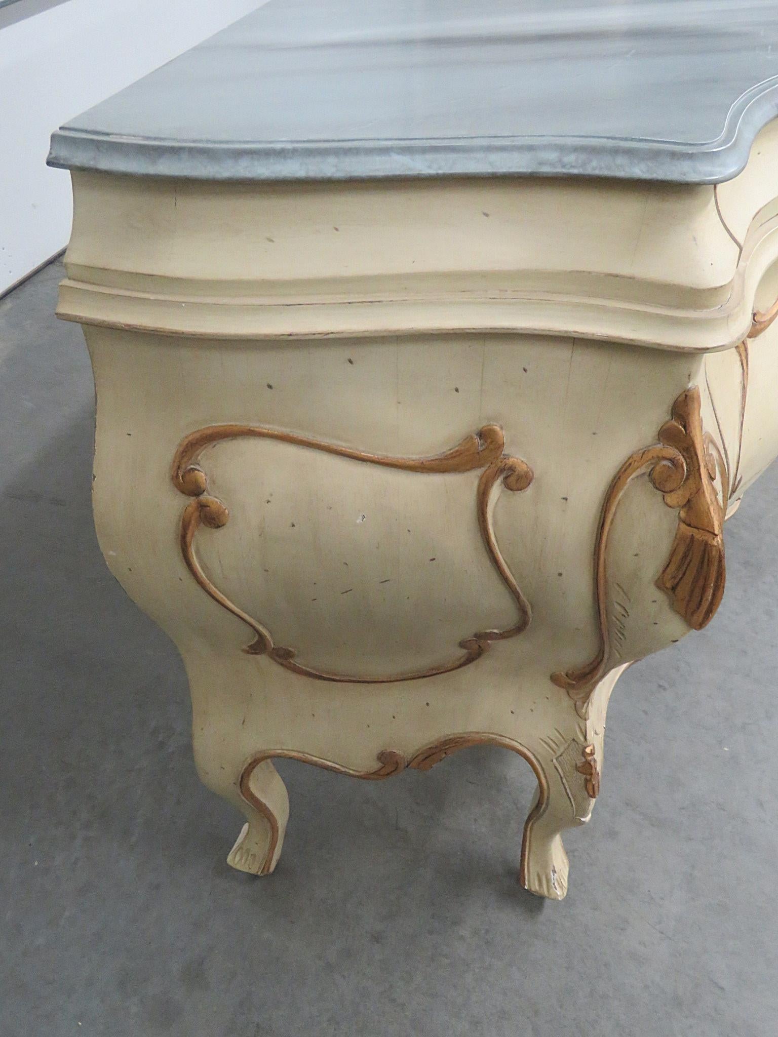 Italian Faux Marble Painted Florentine Bombe Commode Dresser Buffet For Sale 3