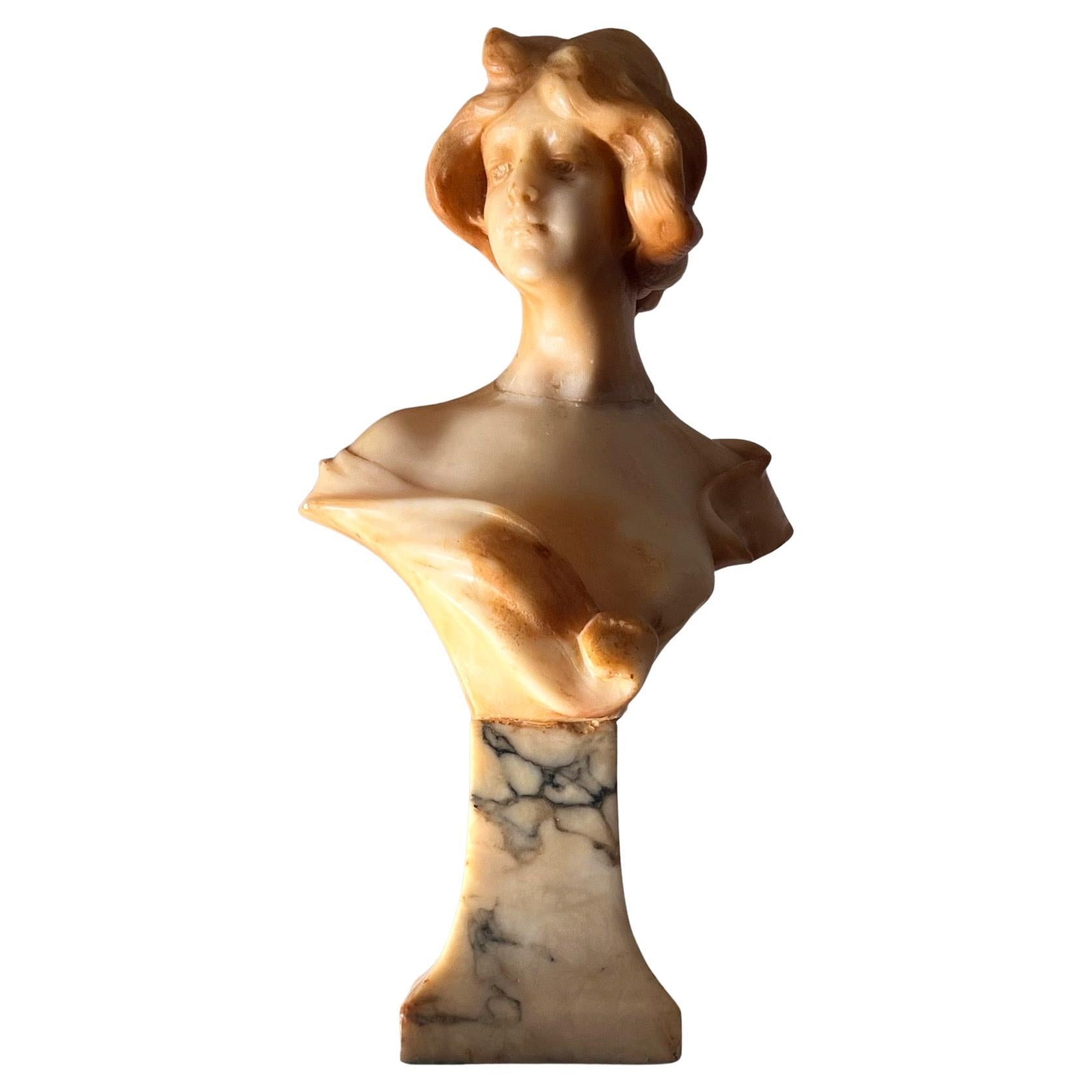 Florentine marble and alabaster bust of a woman, 20th century  For Sale