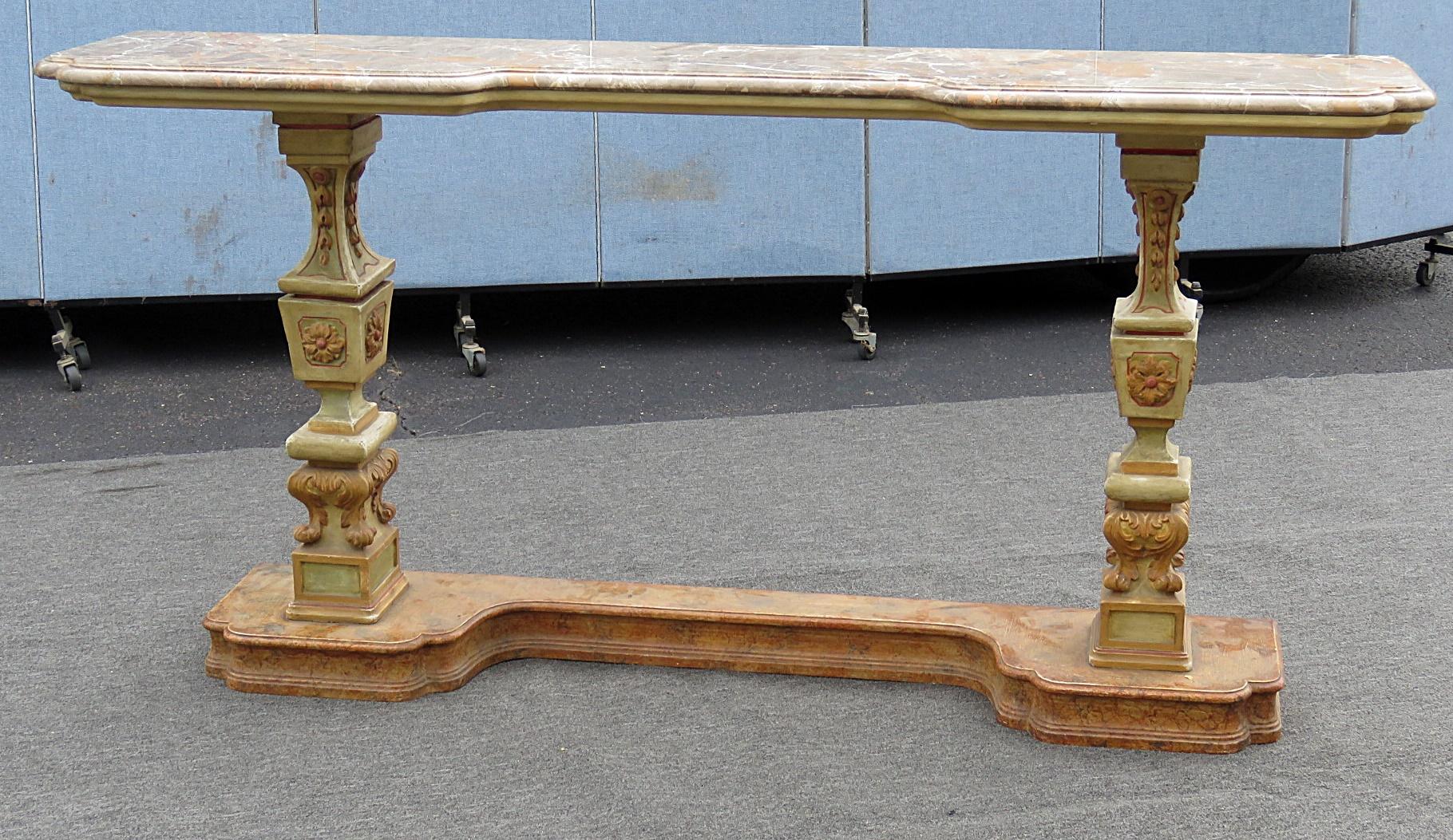 Florentine paint decorated marble-top console table.