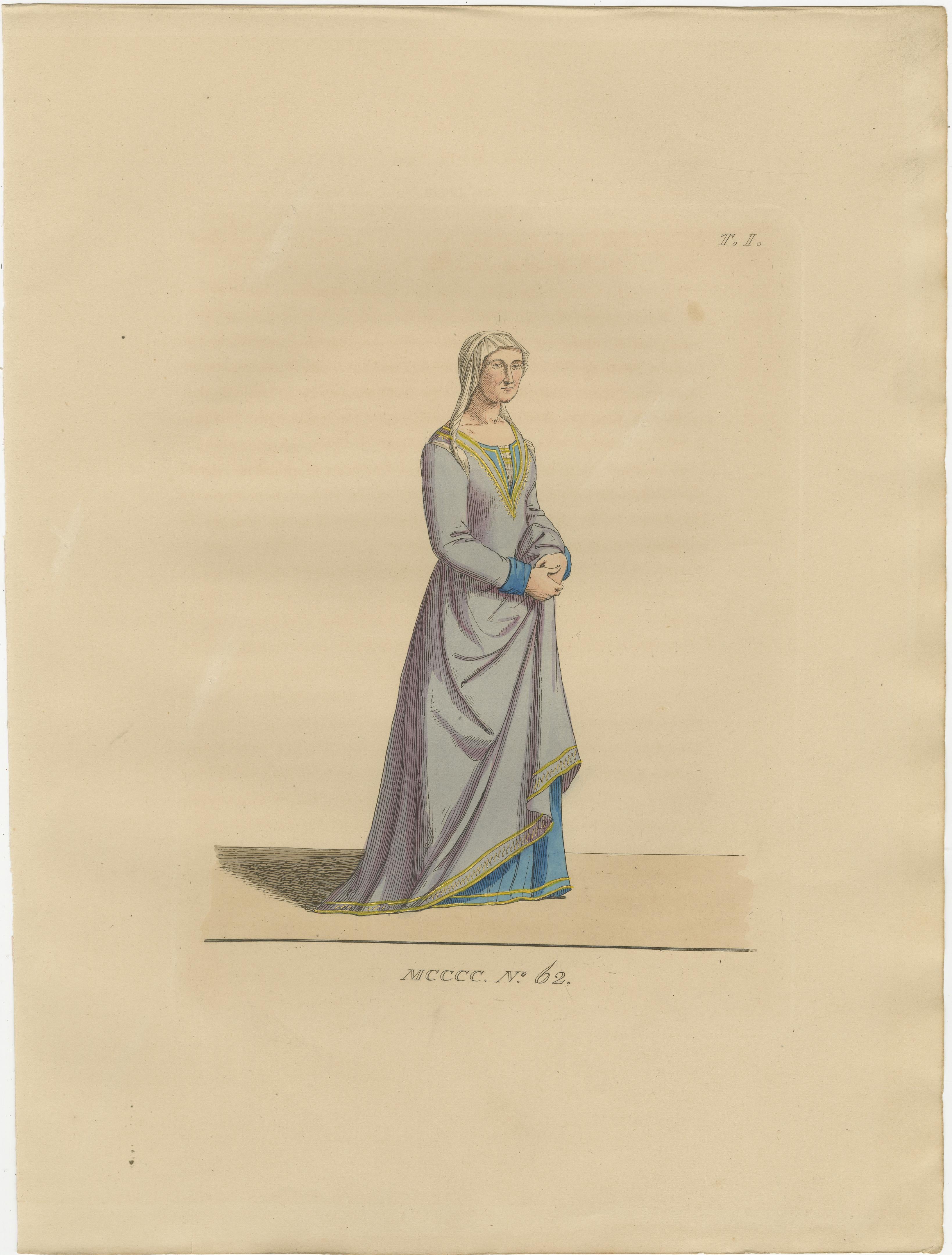 Florentine Matron, Roman Senator, and Renaissance Physician in Historic Dress

This exquisite set of three hand-colored costume prints represents a cross-section of Italian society during the late medieval to early Renaissance period. With precise