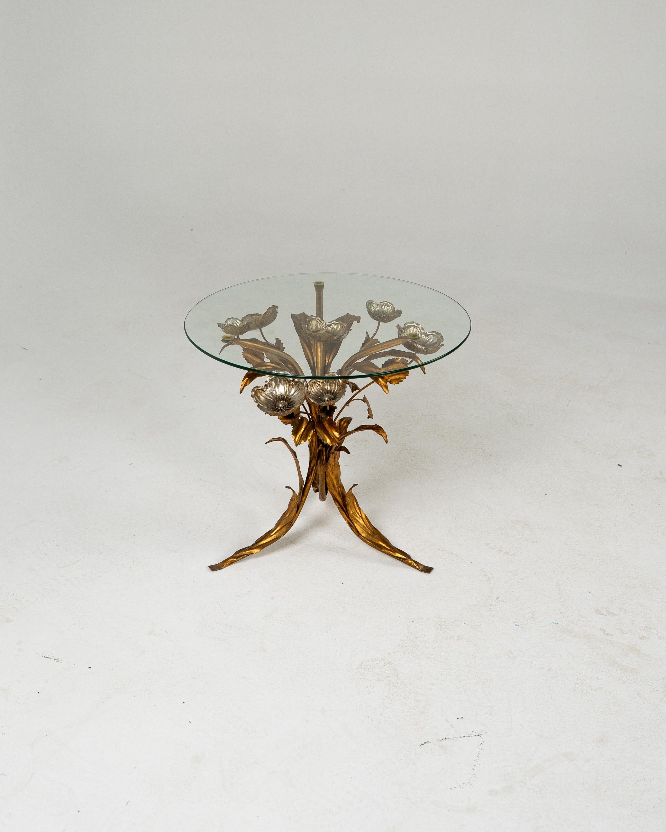 Hollywood Regency Florentine Metal Flower Coffee Table by Hans Kögl, Germany, 1970s For Sale