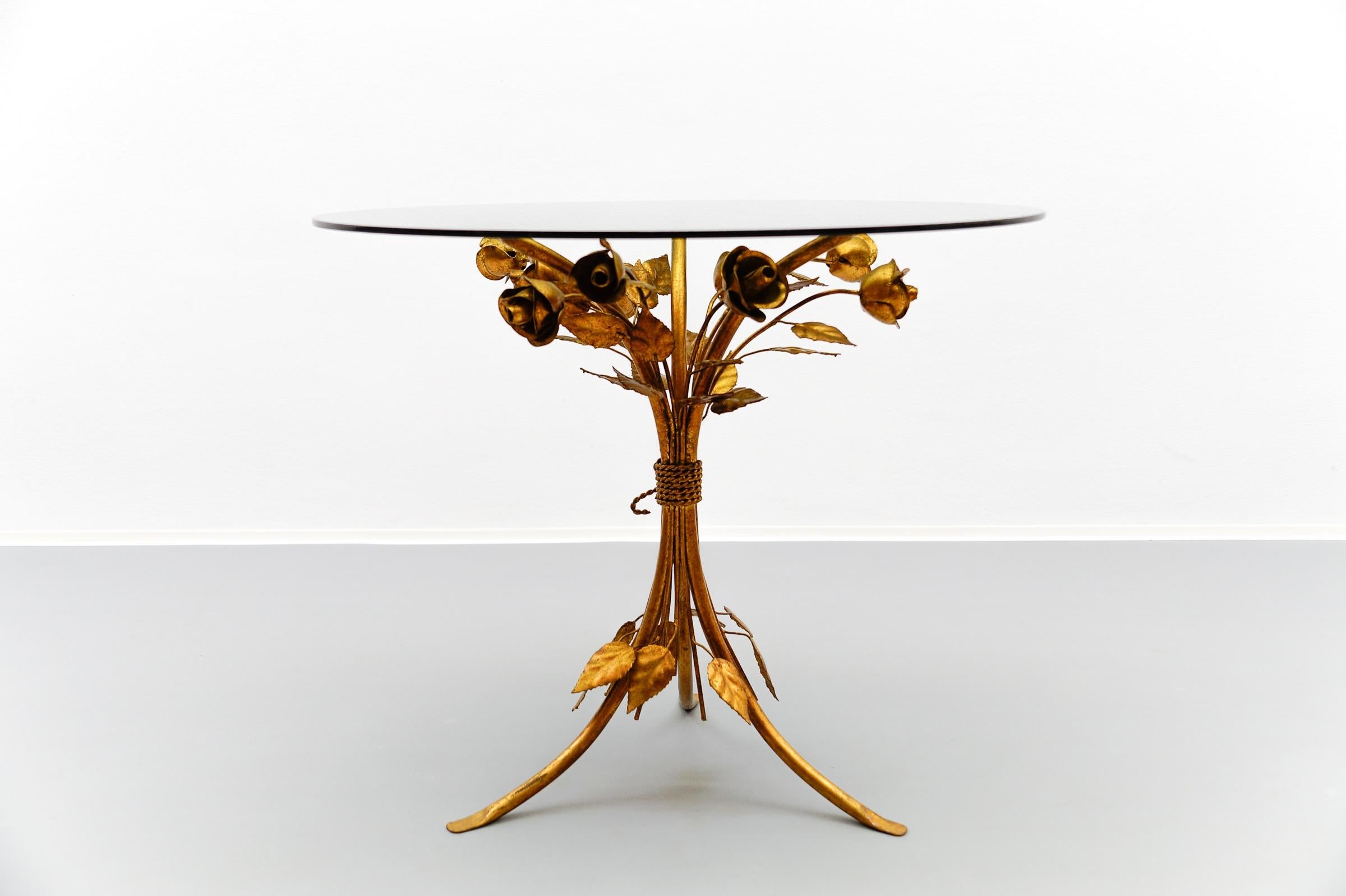 Hollywood Regency Table basse à fleurs en métal Florentine par Hans Kögl, Allemagne, années 1970 en vente