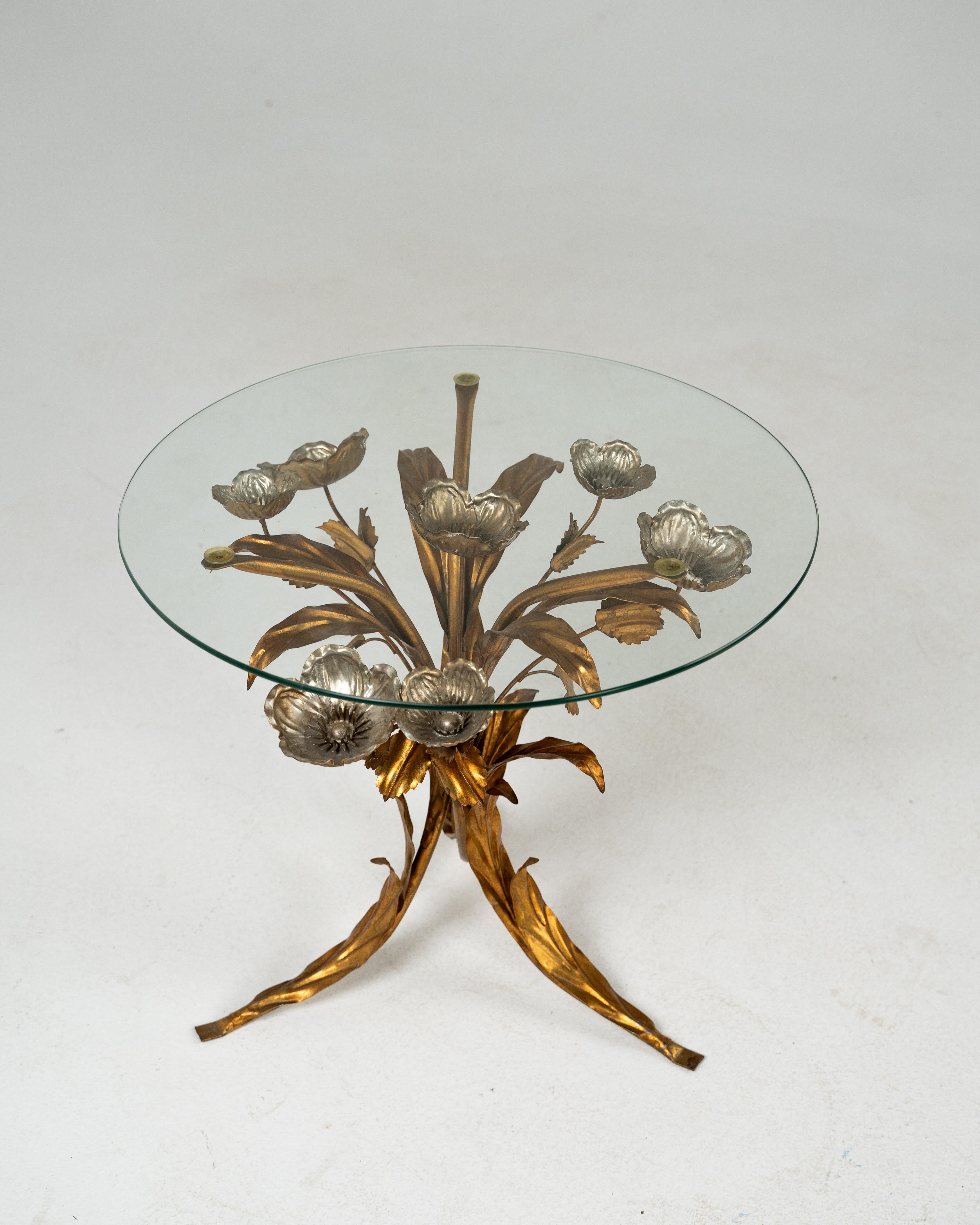 20th Century Florentine Metal Flower Coffee Table by Hans Kögl, Germany, 1970s For Sale