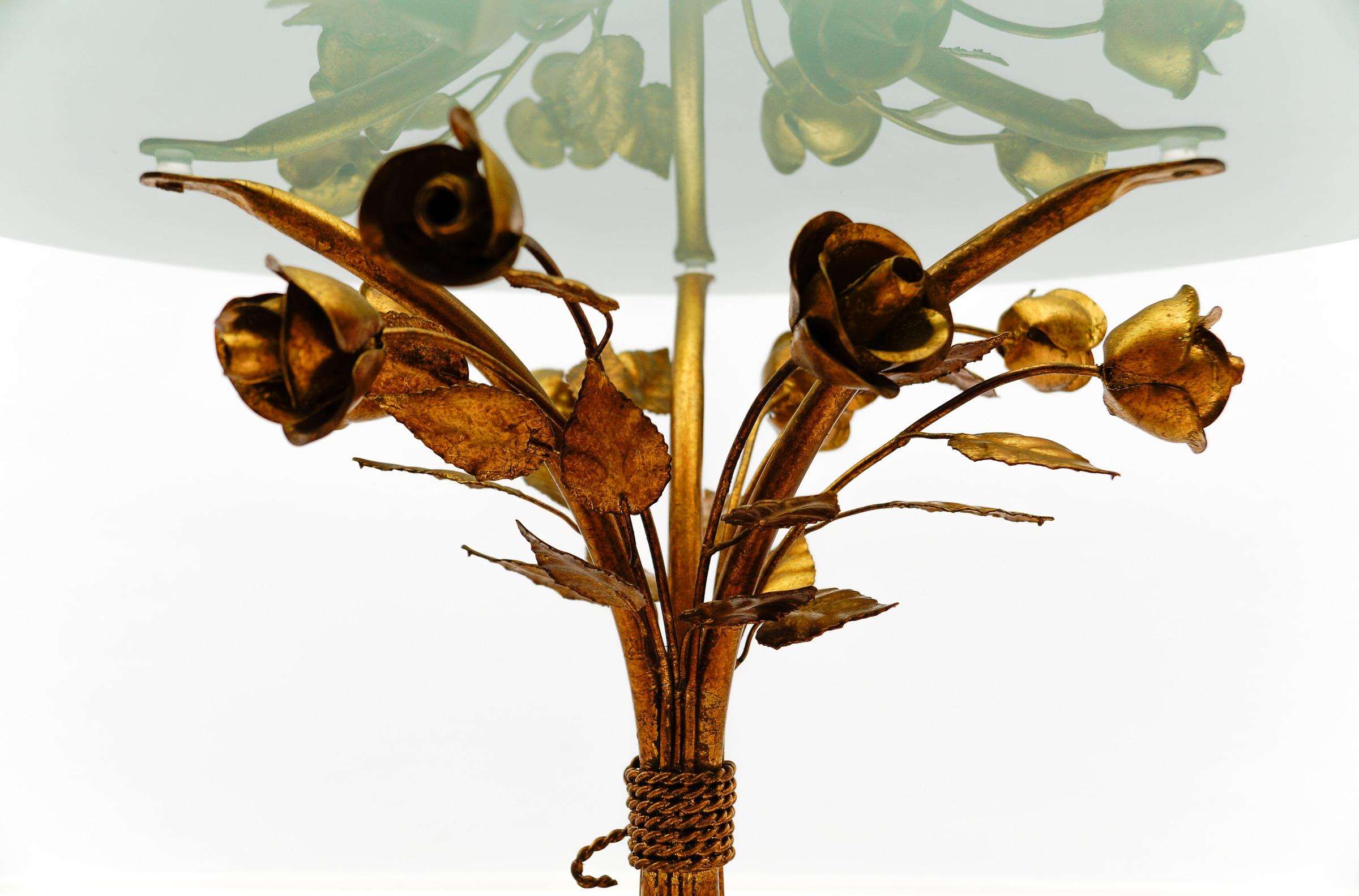 Verre Table basse à fleurs en métal Florentine par Hans Kögl, Allemagne, années 1970 en vente