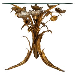 Vintage Florentine Metal Flower Coffee Table by Hans Kögl, Germany, 1970s